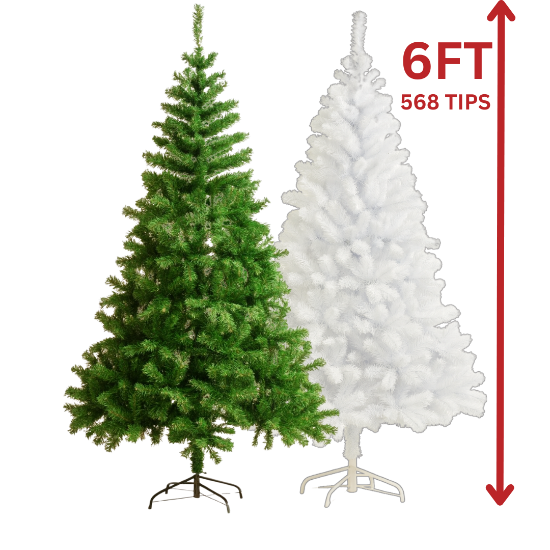 6FT Artificial Christmas Tree 568 Tips AA2024-11-0906 / AA2024-11-0907 – Green or White DestGlow