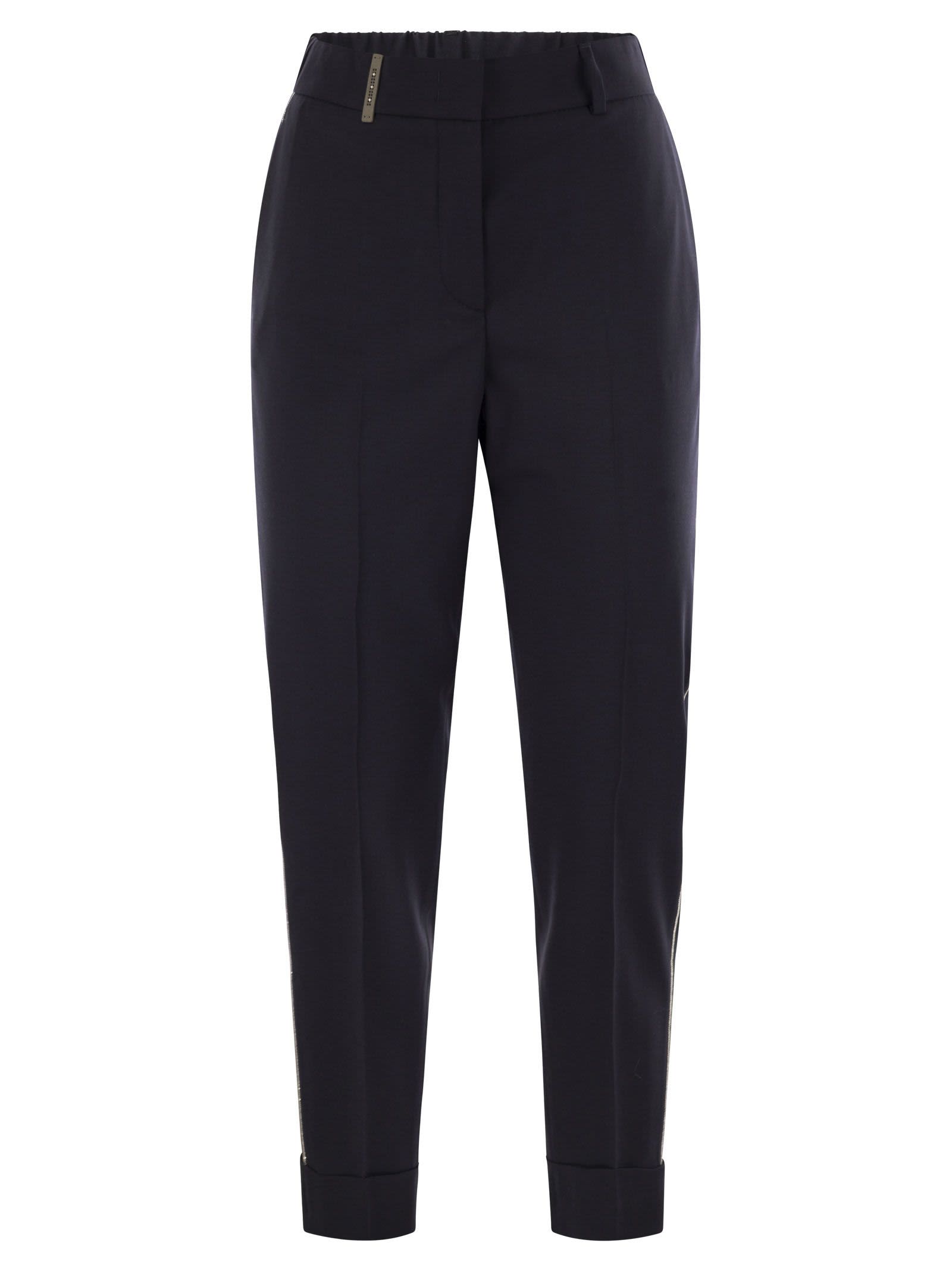 Peserico Women Virgin Wool Blend Trousers With Jewellery DestGlow