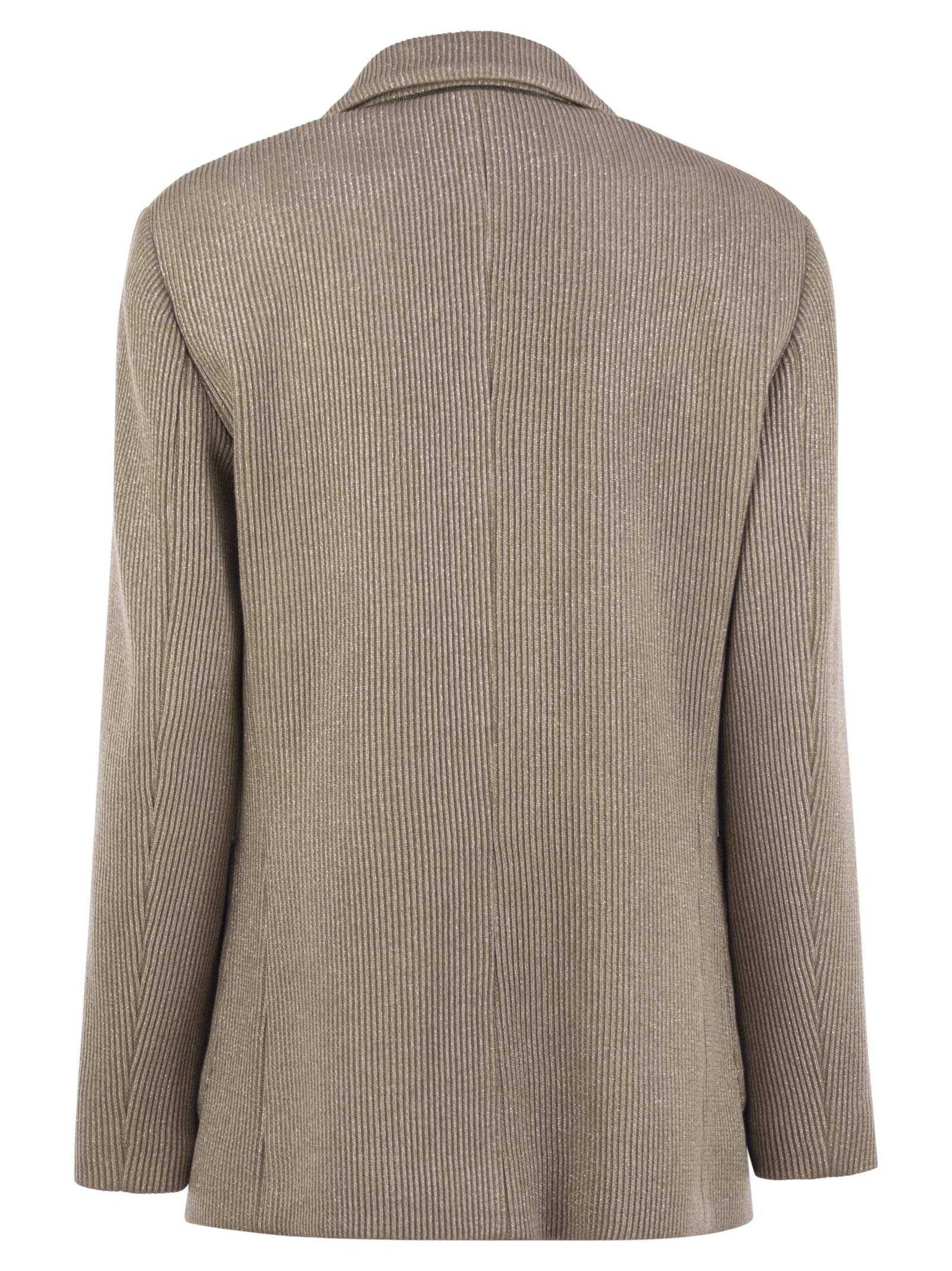 Brunello Cucinelli Women Sparkling English Rib Cotton And Viscose Knitted Jacket With Monili