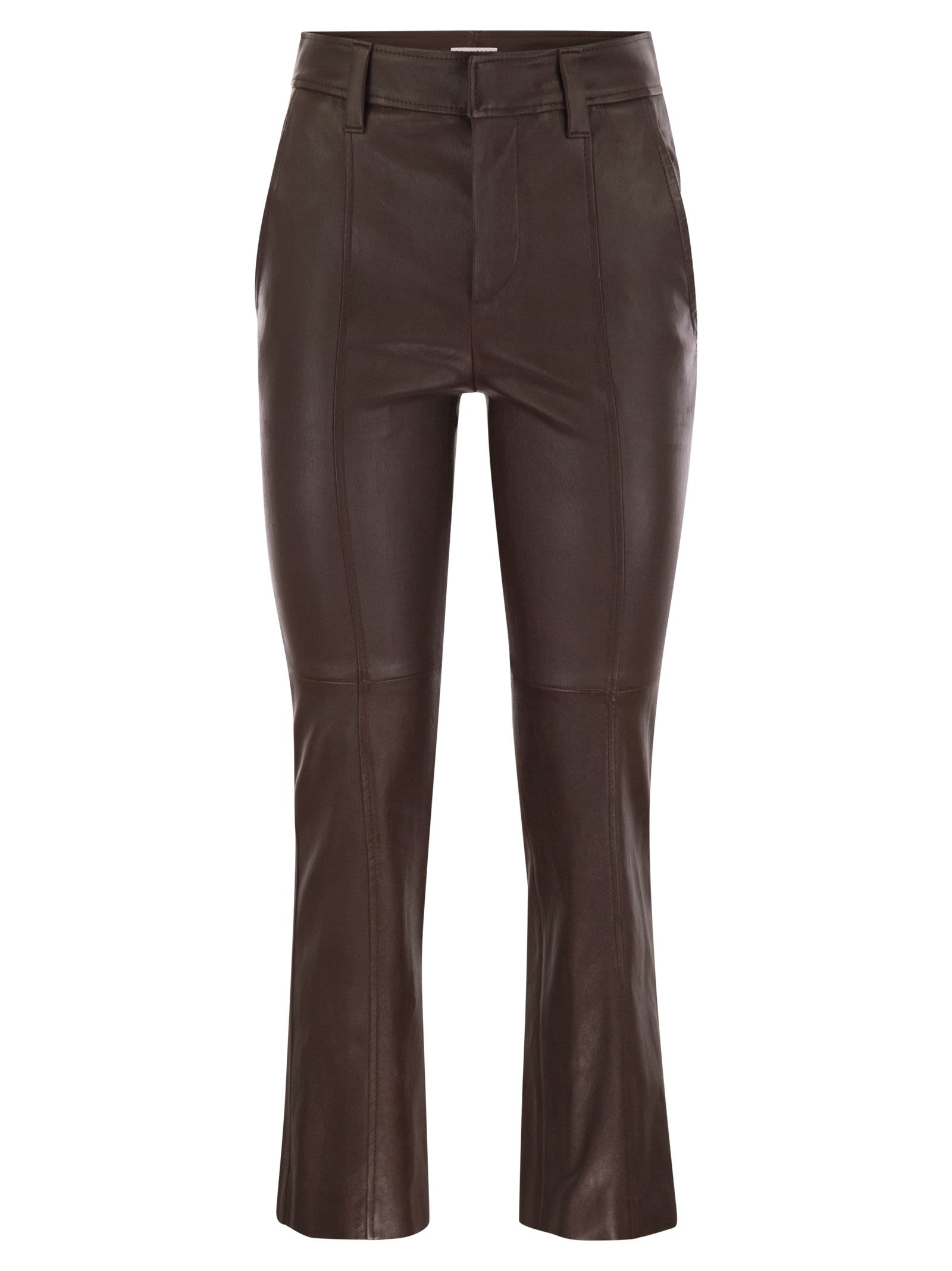 Brunello Cucinelli Women Stretch Nappa Leather Square Cigarette Trousers With Jewellery by Luosophy