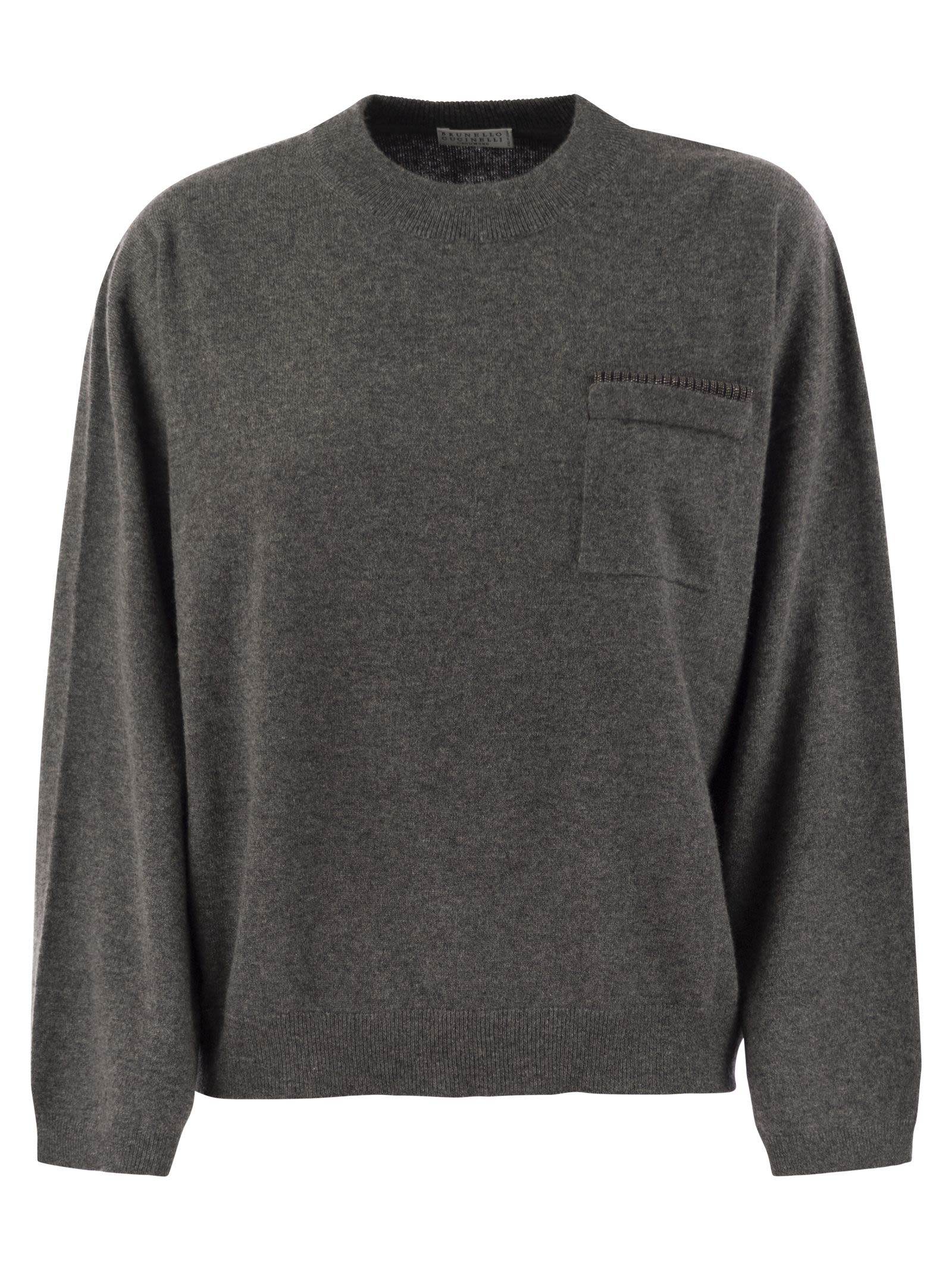 Brunello Cucinelli Women Cashmere Sweater With Breast Pocket And Necklace DestGlow