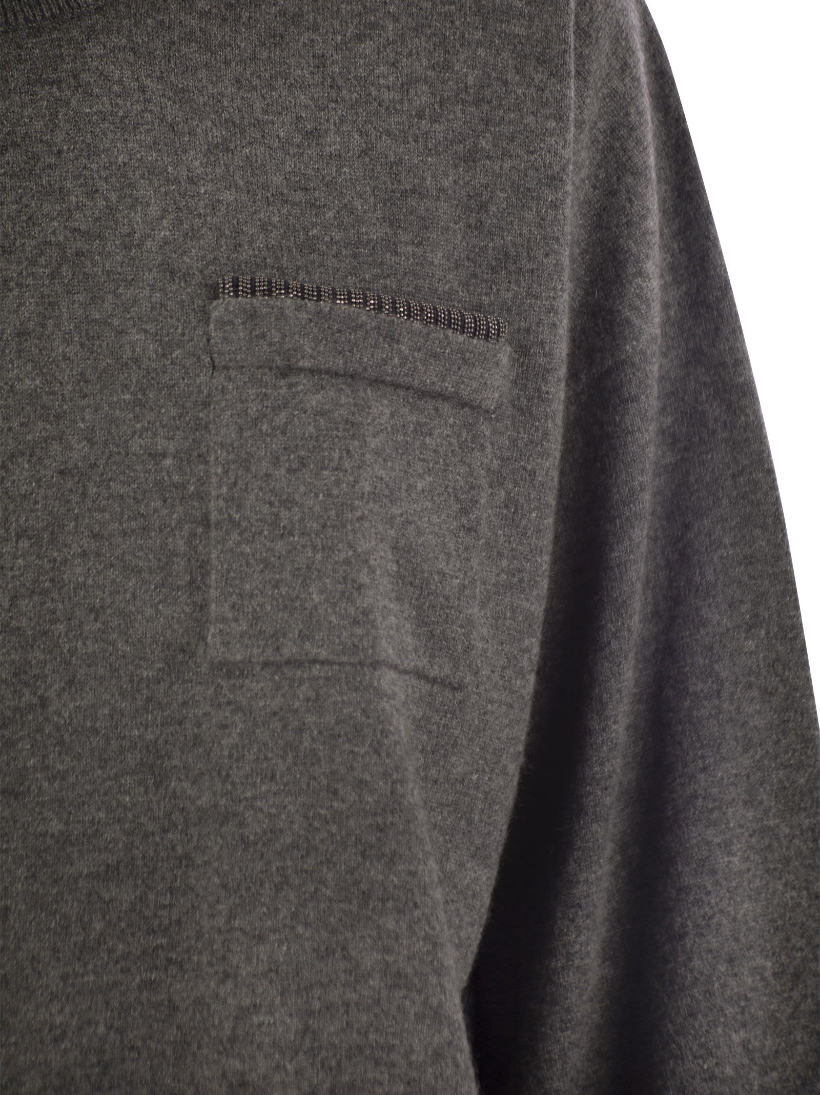 Brunello Cucinelli Women Cashmere Sweater With Breast Pocket And Necklace DestGlow