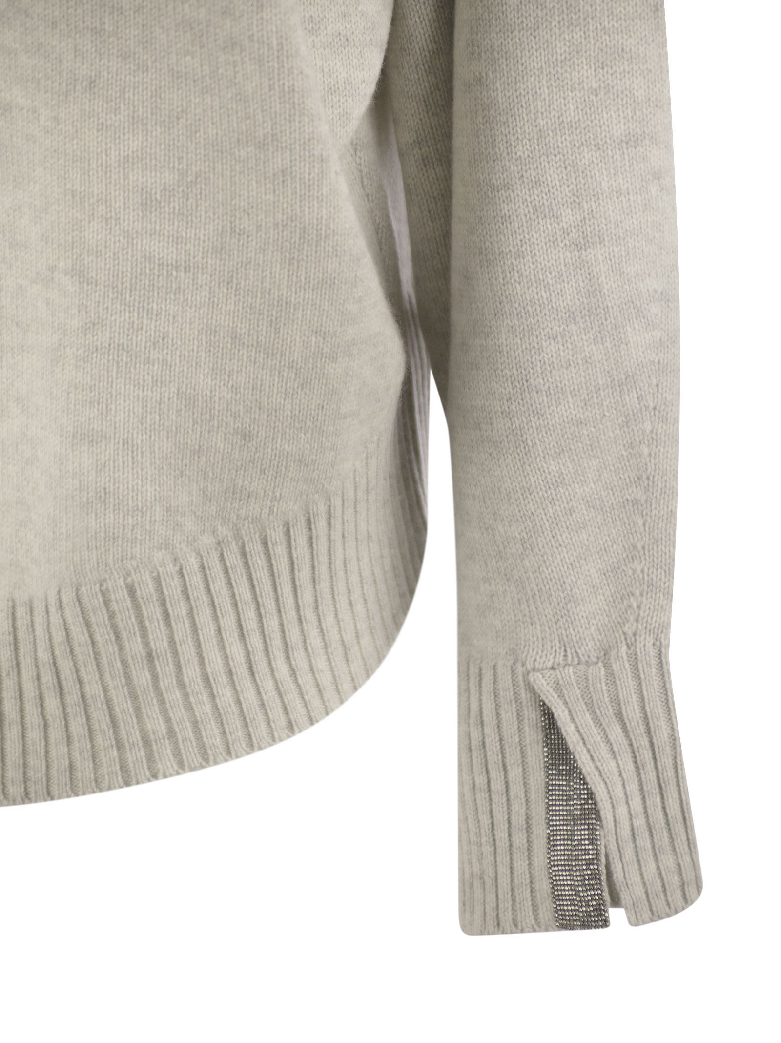 Brunello Cucinelli Women Cashmere Chimney Neck Sweater With Shiny Cuff Details by Luosophy