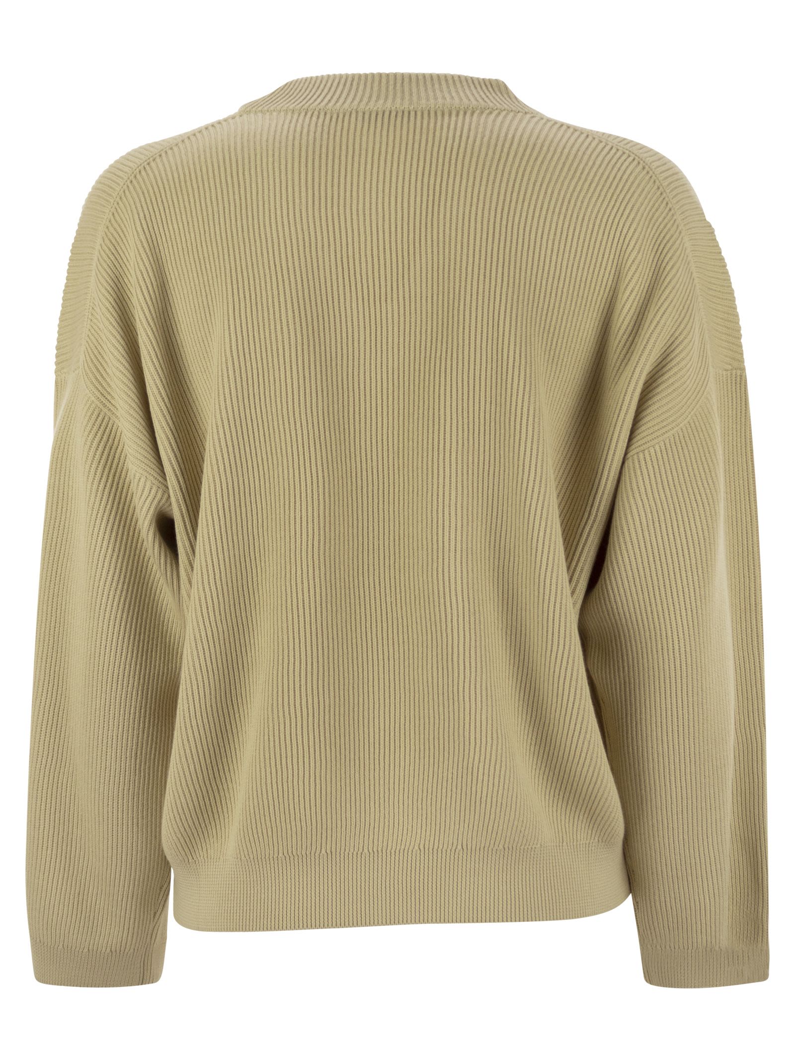 Brunello Cucinelli Women Cotton Rib Sweater With Shiny Detail by Luosophy