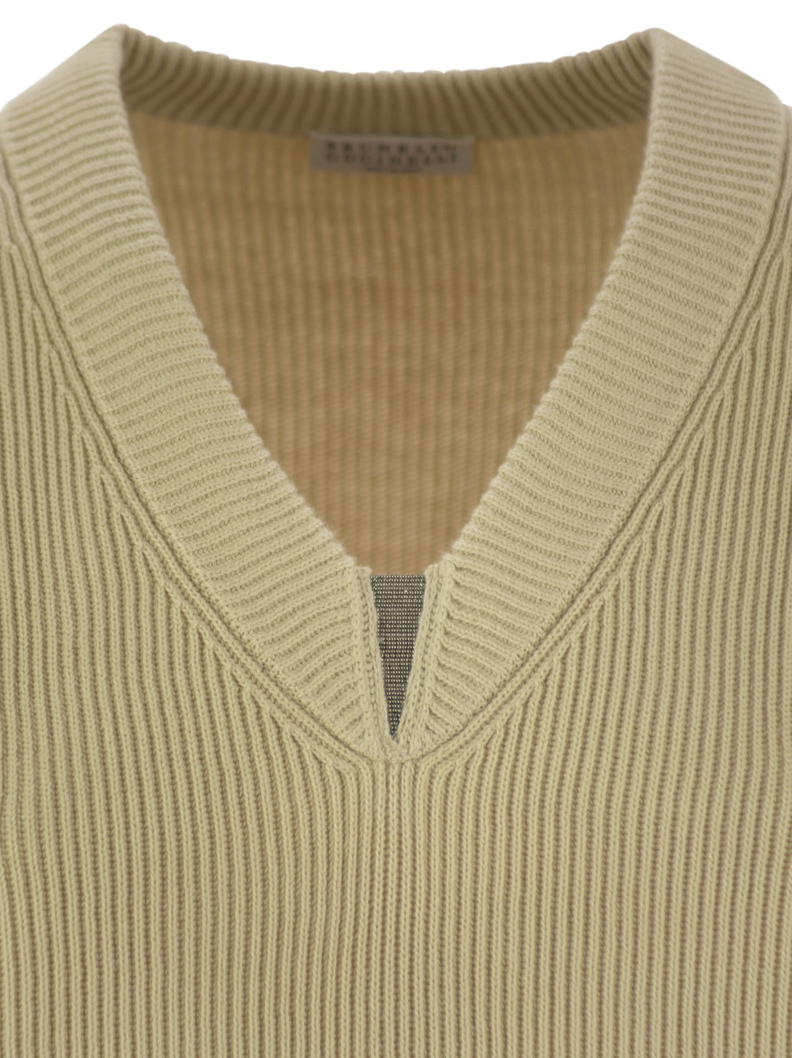 Brunello Cucinelli Women Cotton Rib Sweater With Shiny Detail by Luosophy