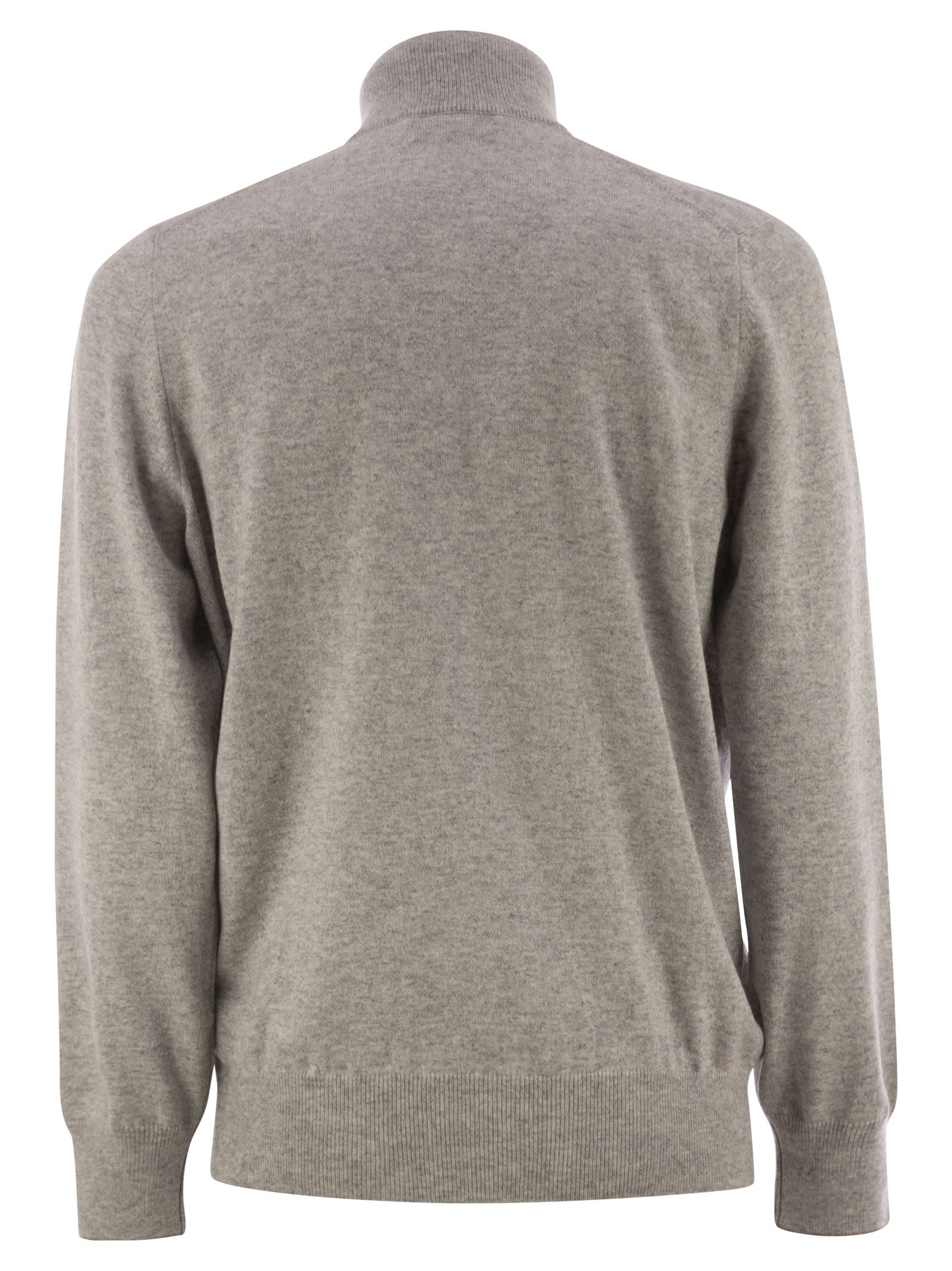 Brunello Cucinelli Men High-Necked Cashmere Sweater With Zip Opening by Luosophy