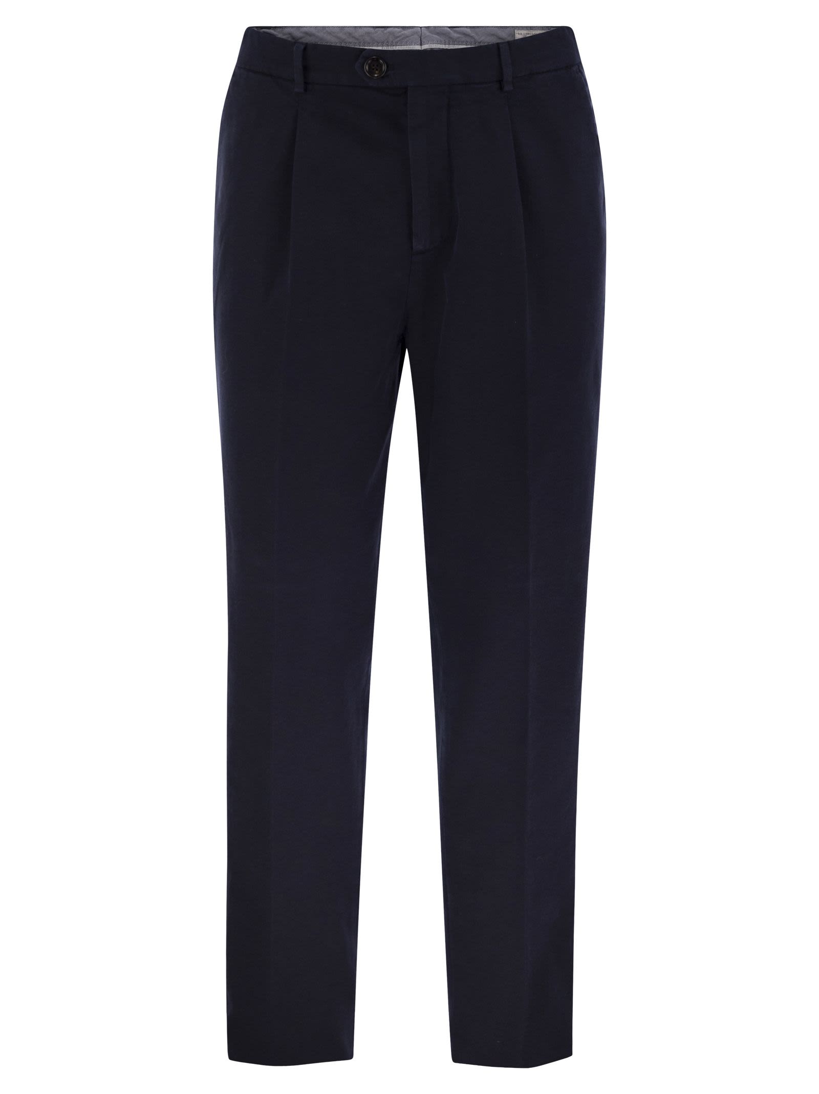 Brunello Cucinelli Men Leisure Fit Trousers In Garment-Dyed Cotton Velvet With Darts by Luosophy