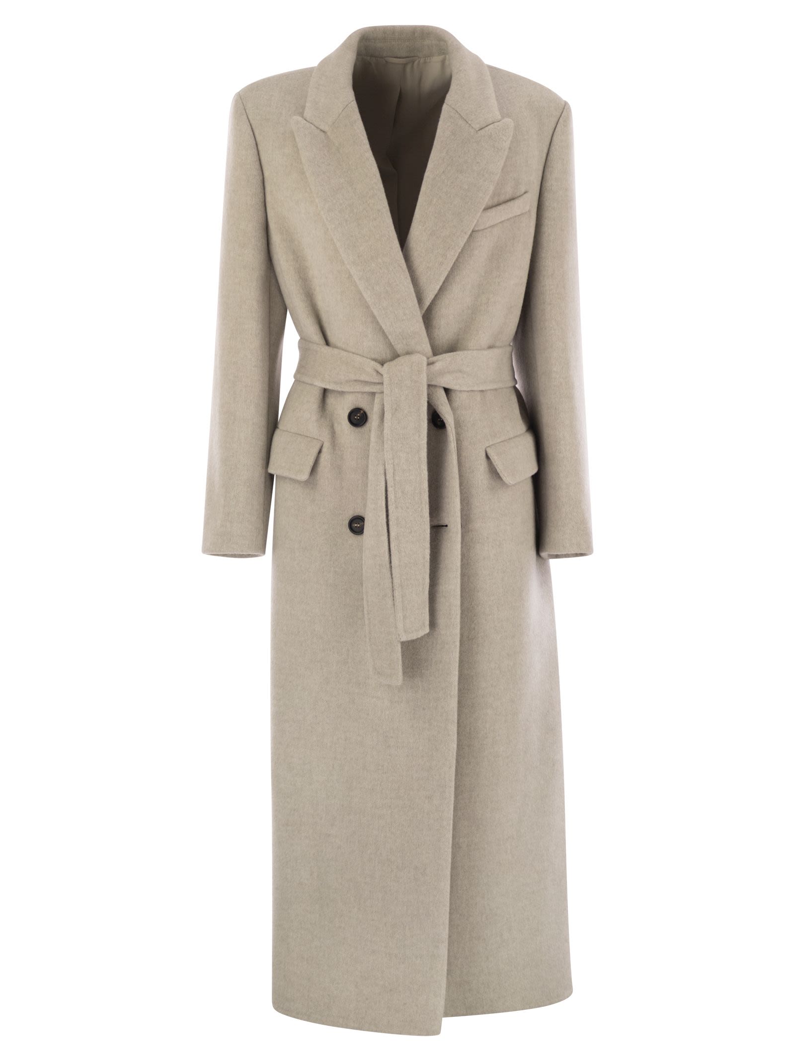 Brunello Cucinelli Women Double-Breasted Coat In Virgin Wool And Cashmere Cloth With Jewellery by Luosophy