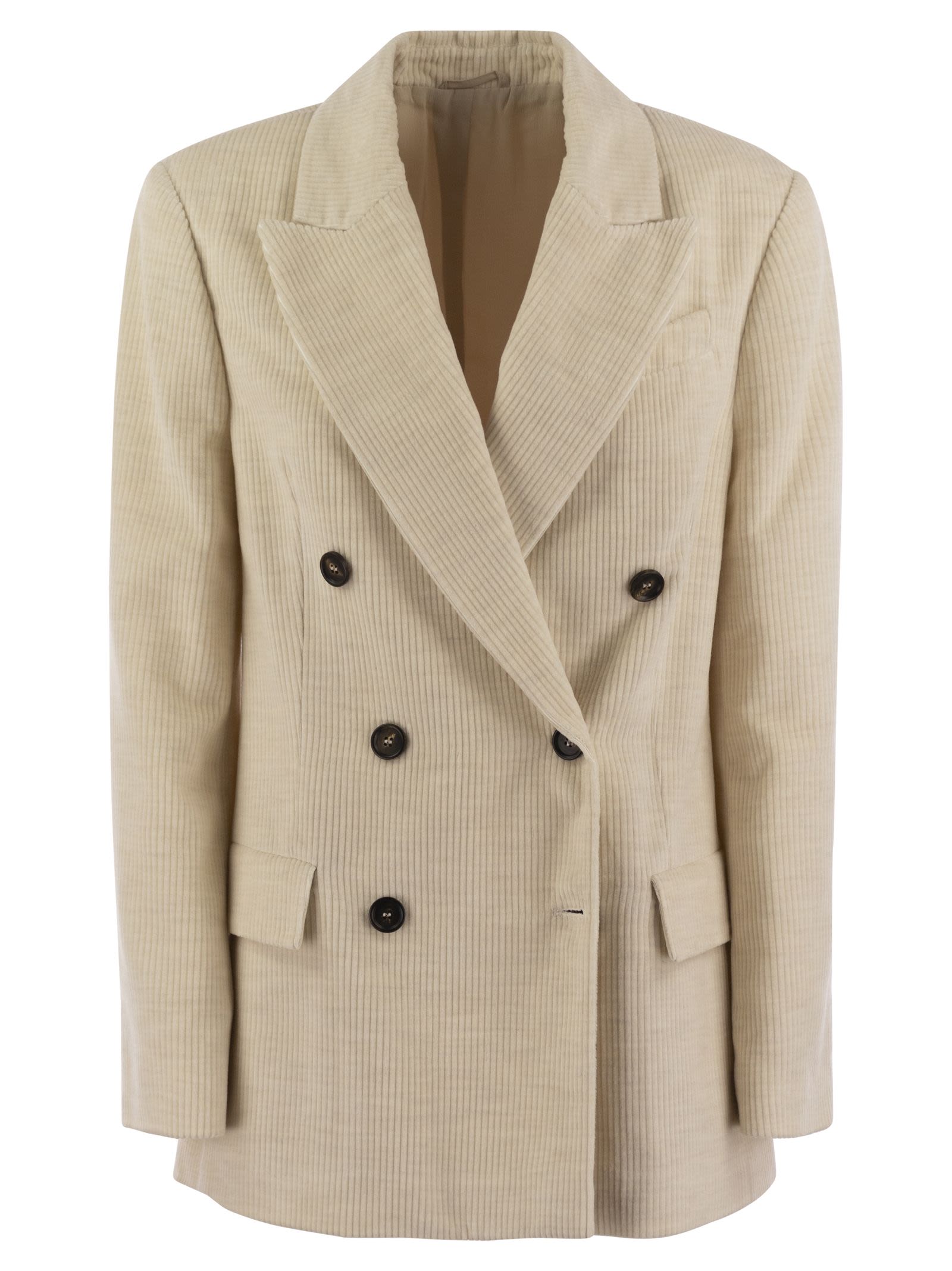 Brunello Cucinelli Women Viscose And Cotton Corduroy Jacket With Necklace by Luosophy