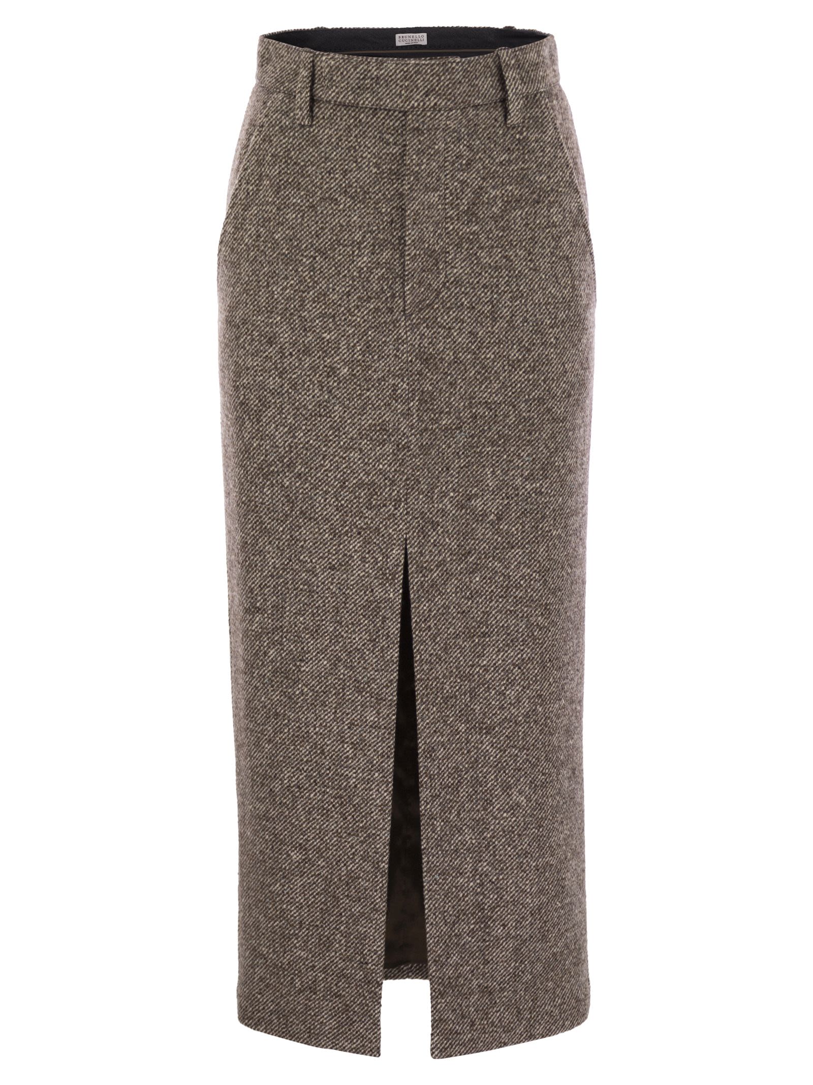 Brunello Cucinelli Women Sartorial Pencil Skirt In Diagonal Mélange Of Virgin Wool And Silk With Moniline by Luosophy