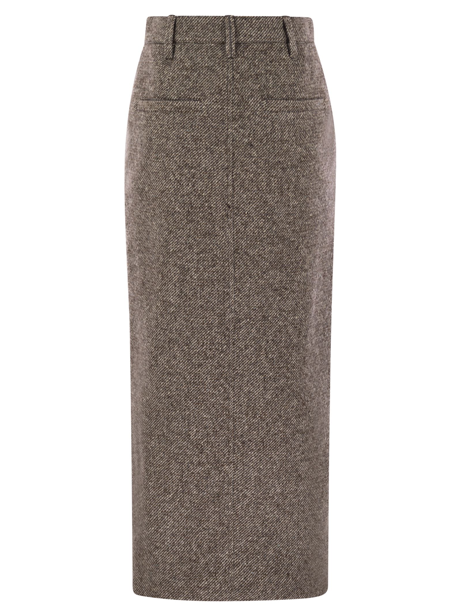 Brunello Cucinelli Women Sartorial Pencil Skirt In Diagonal Mélange Of Virgin Wool And Silk With Moniline by Luosophy