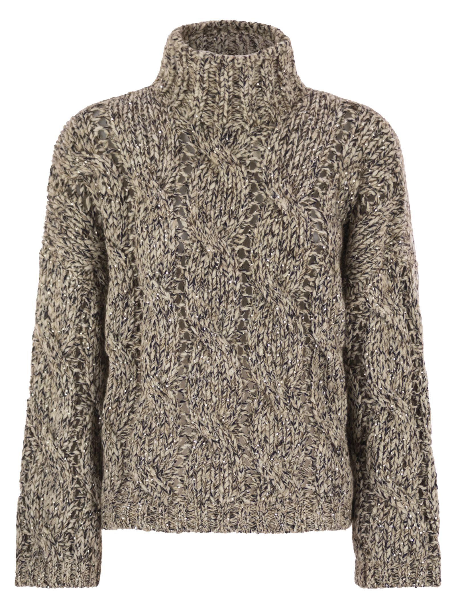 Brunello Cucinelli Women Soft Wool, Cashmere And Mohair Turtleneck Sweater With Braided Design by Luosophy