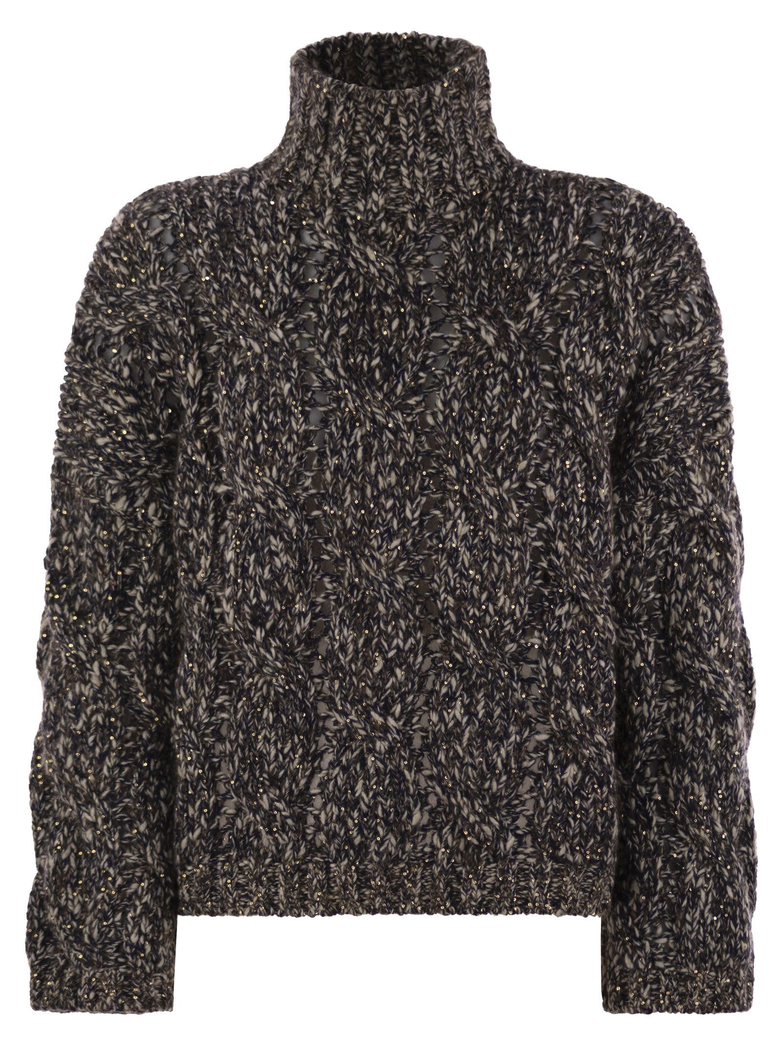 Brunello Cucinelli Women Soft Wool, Cashmere And Mohair Turtleneck Sweater With Braided Design by Luosophy