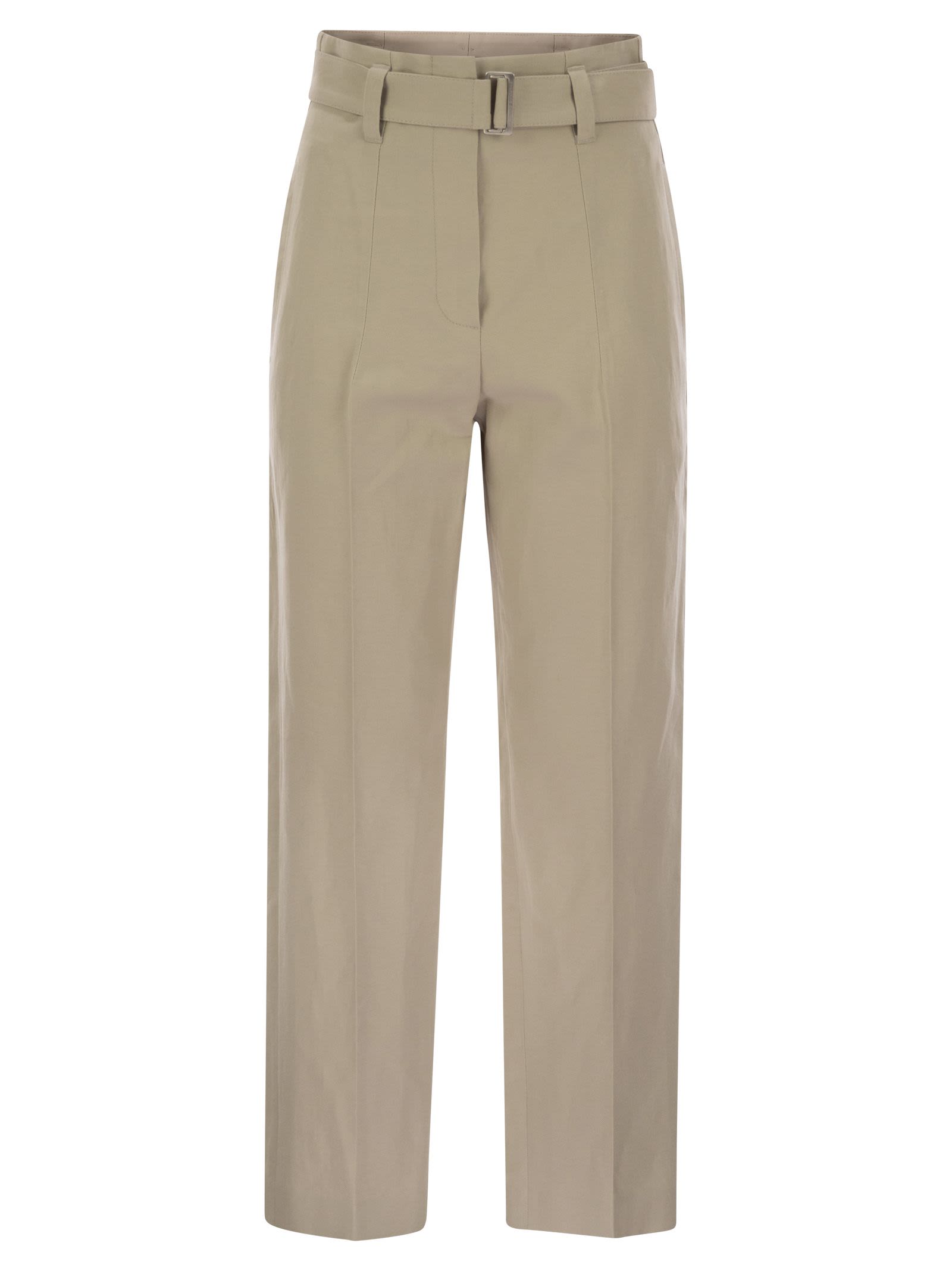 Brunello Cucinelli Women Cotton Linen Canvas Corset Cigarette Trousers With Jewellery by Luosophy