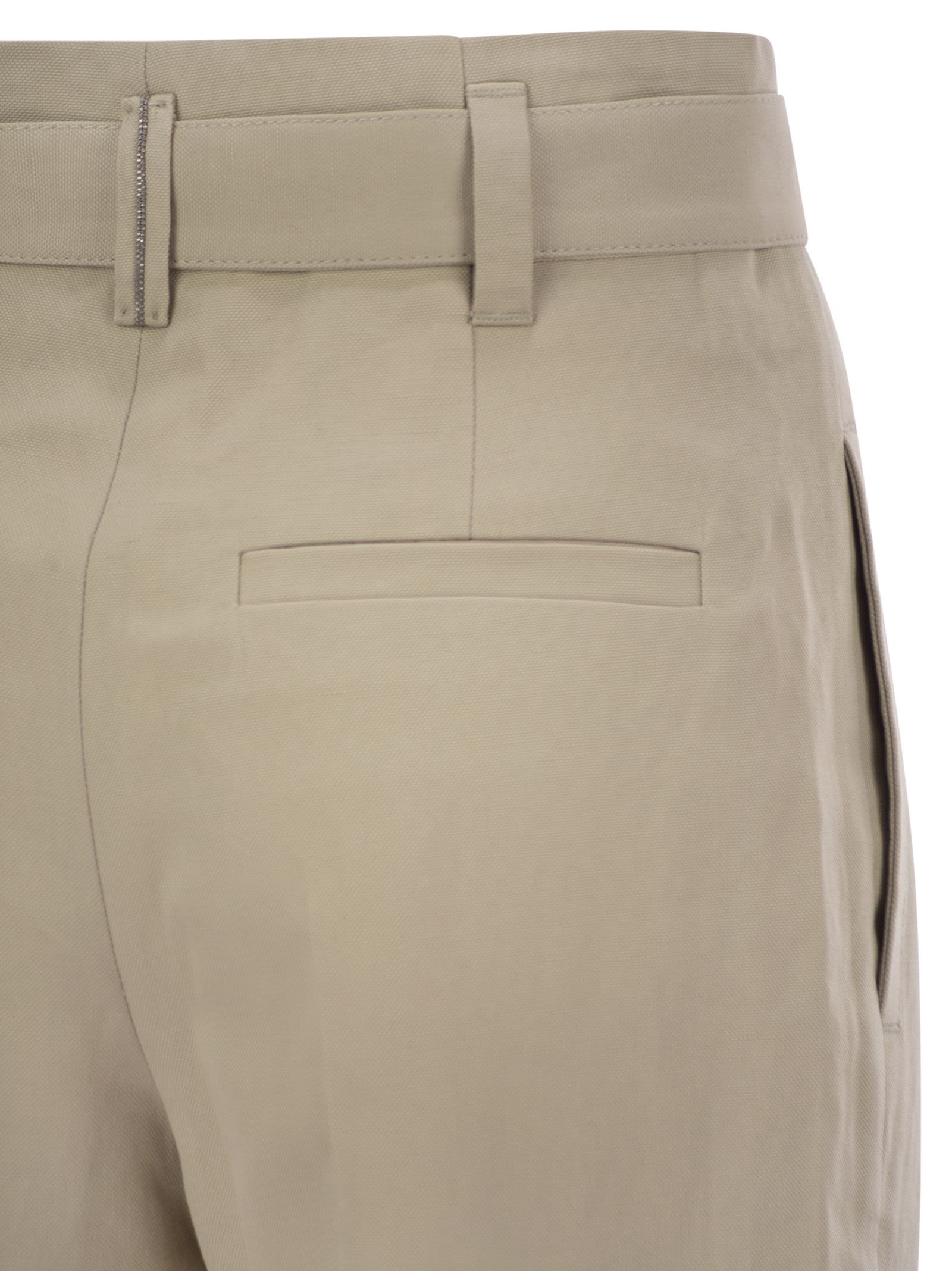 Brunello Cucinelli Women Cotton Linen Canvas Corset Cigarette Trousers With Jewellery by Luosophy
