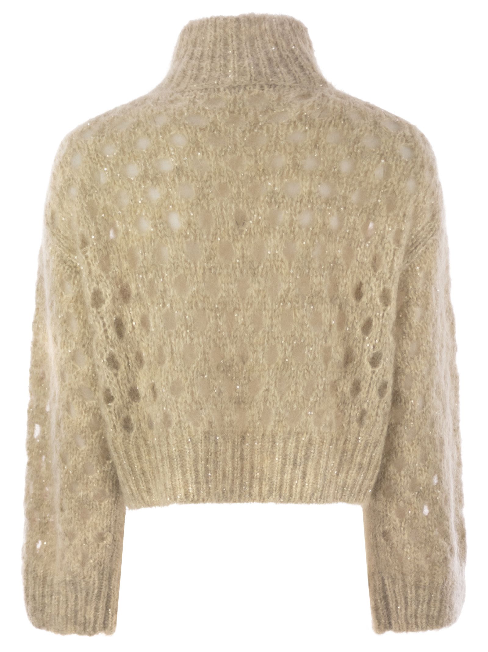 Brunello Cucinelli Women Dazzling Net Turtleneck Sweater Made Of Mohair And Wool Wispy by Luosophy