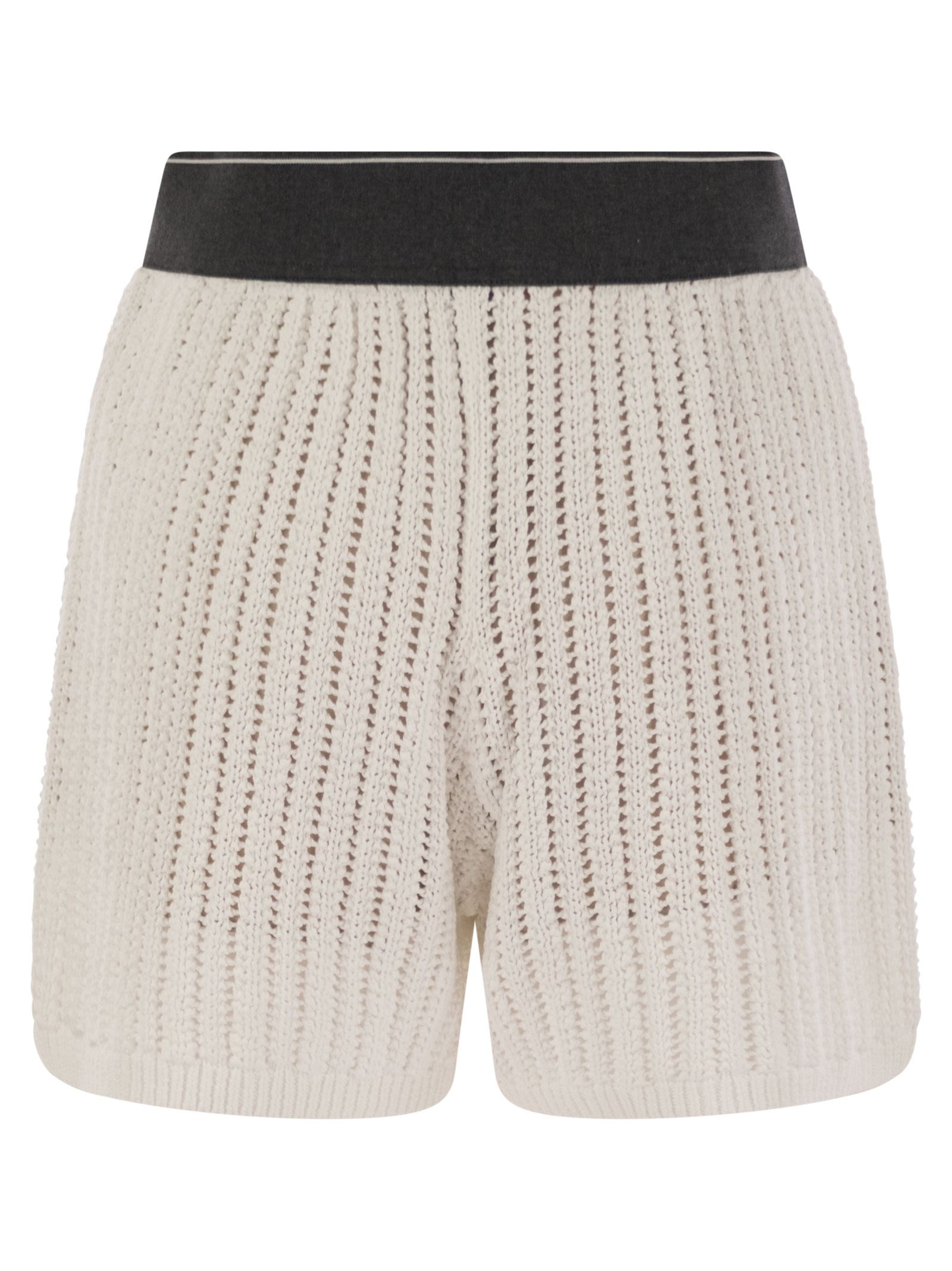 Brunello Cucinelli Women Cotton Net Knit Shorts by Luosophy