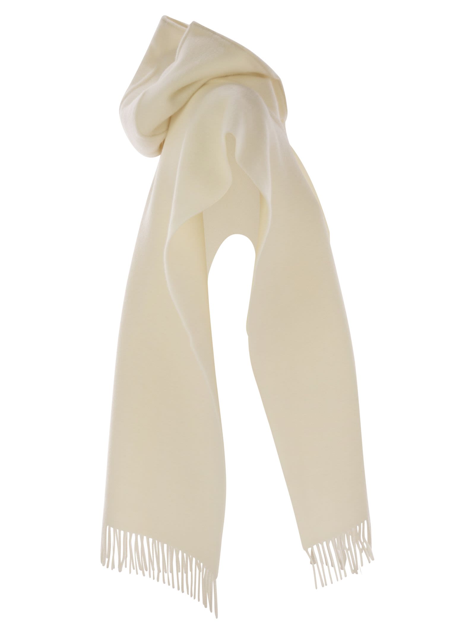 Brunello Cucinelli Women Double Knit Wool And Cashmere Poncho With Hood And Fringes by Luosophy