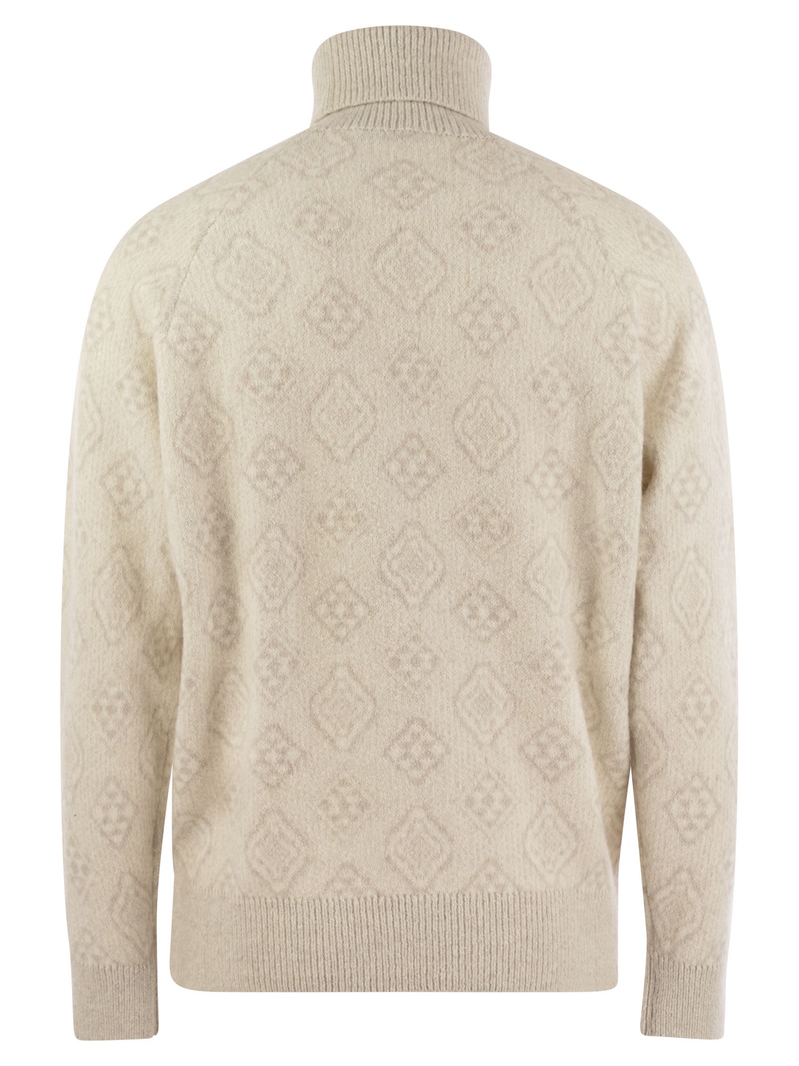 Brunello Cucinelli Men Geometric Jacquard Turtleneck Sweater In Alpaca, Cotton And Wool by Luosophy