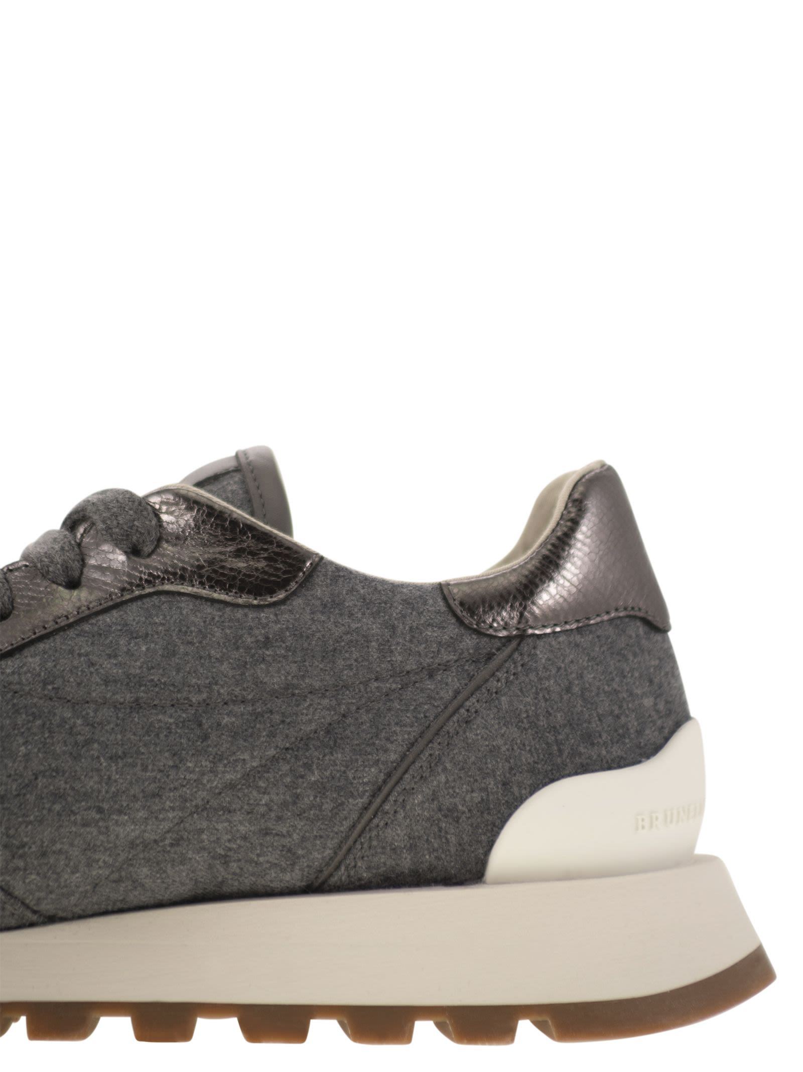 Brunello Cucinelli Women Runners In Virgin Wool Flannel And Lamé Calfskin With Precious Toe by Luosophy