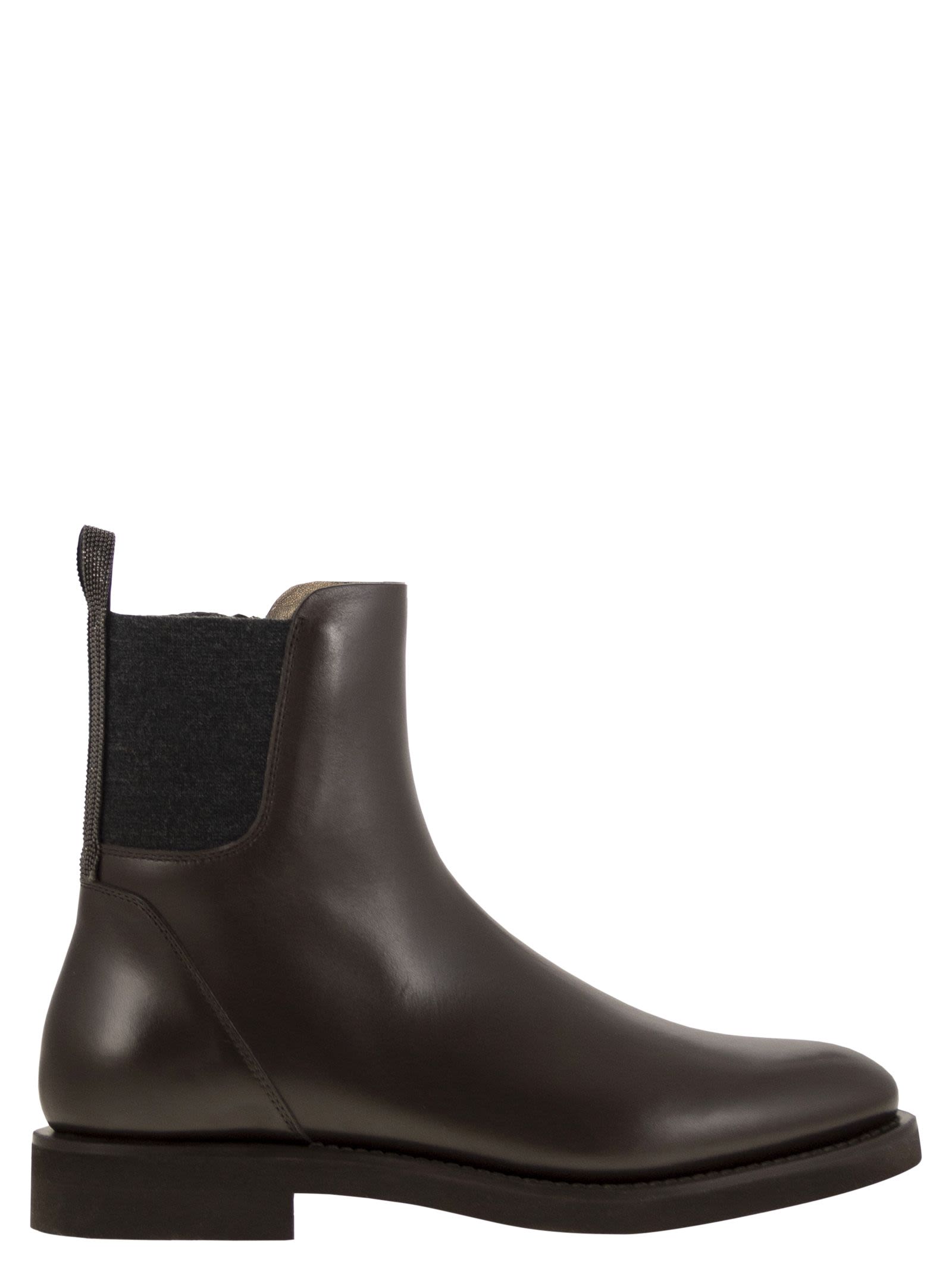 Brunello Cucinelli Women Chelsea Boot In Matt Calfskin With Shiny Detail by Luosophy