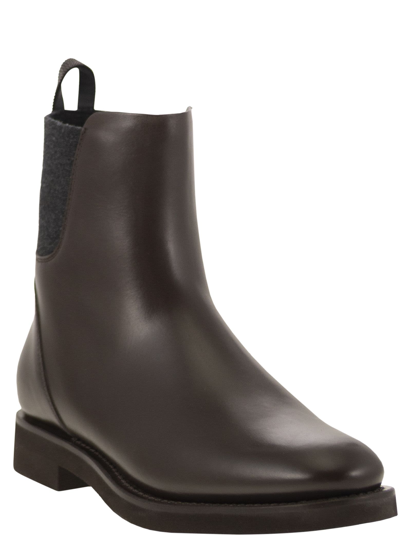 Brunello Cucinelli Women Chelsea Boot In Matt Calfskin With Shiny Detail by Luosophy