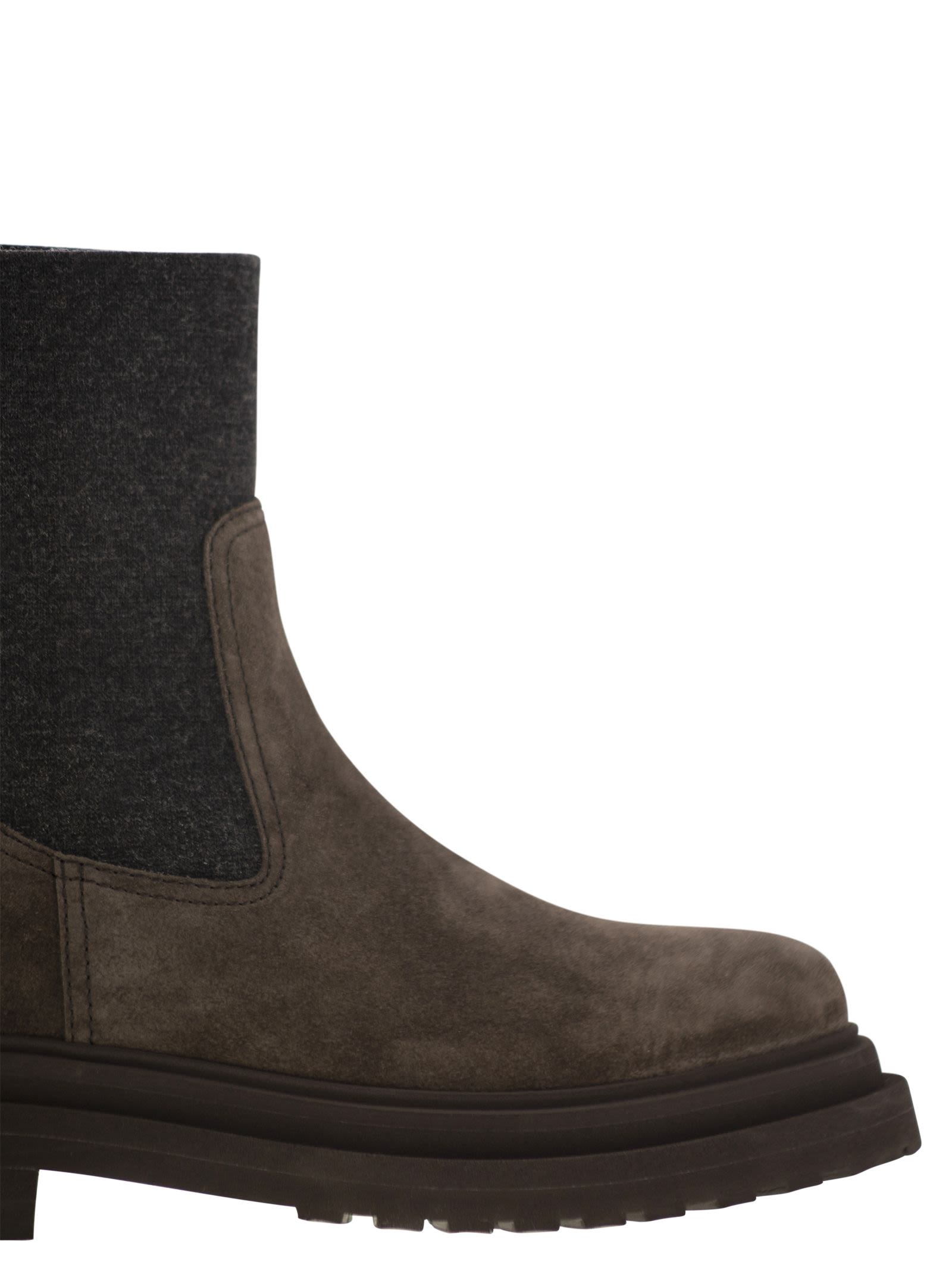 Brunello Cucinelli Women Suede Boot With Knitted Insert And Precious Loop Detail by Luosophy