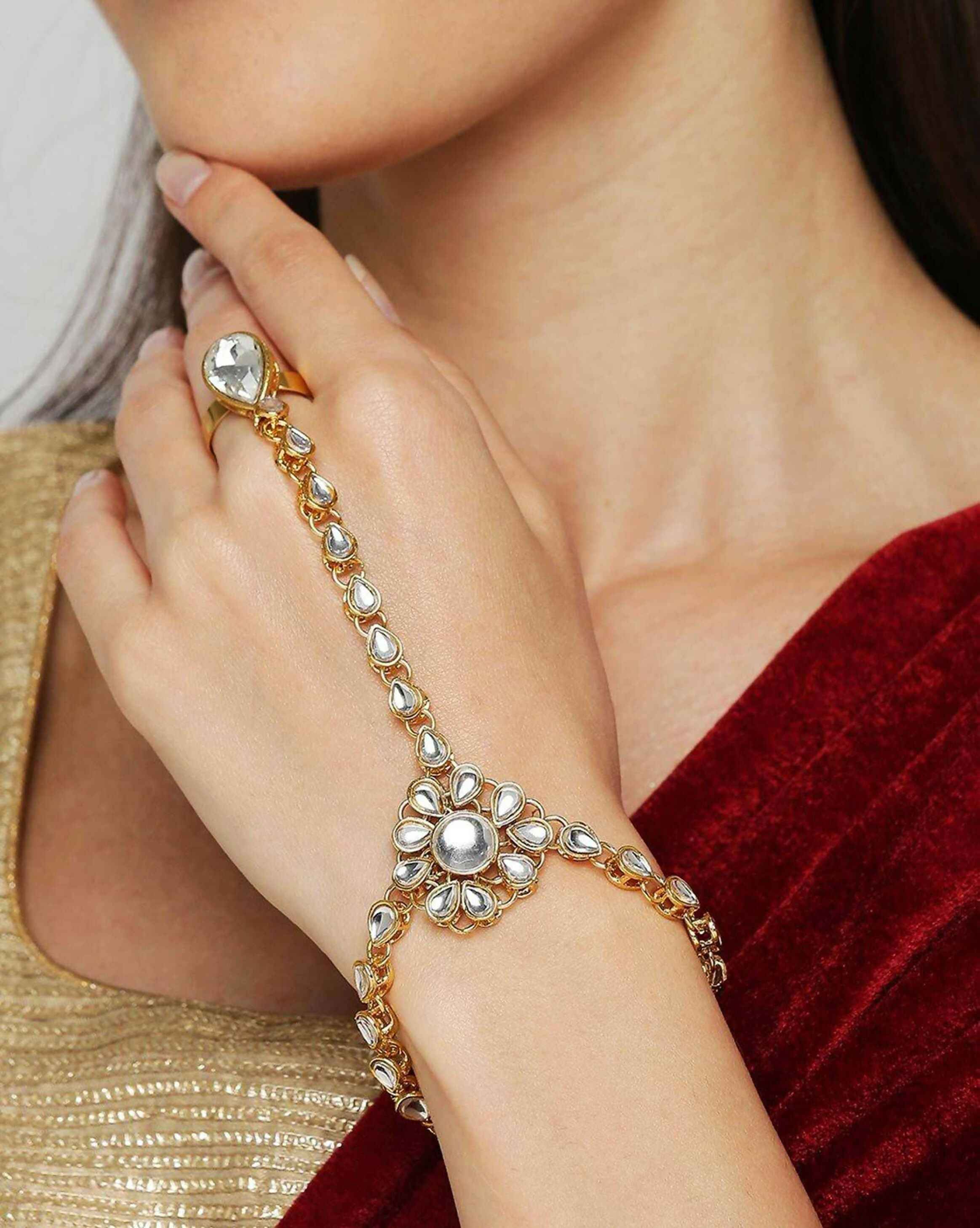 Joban Fashion Kundan Pearl Chain Hathphool