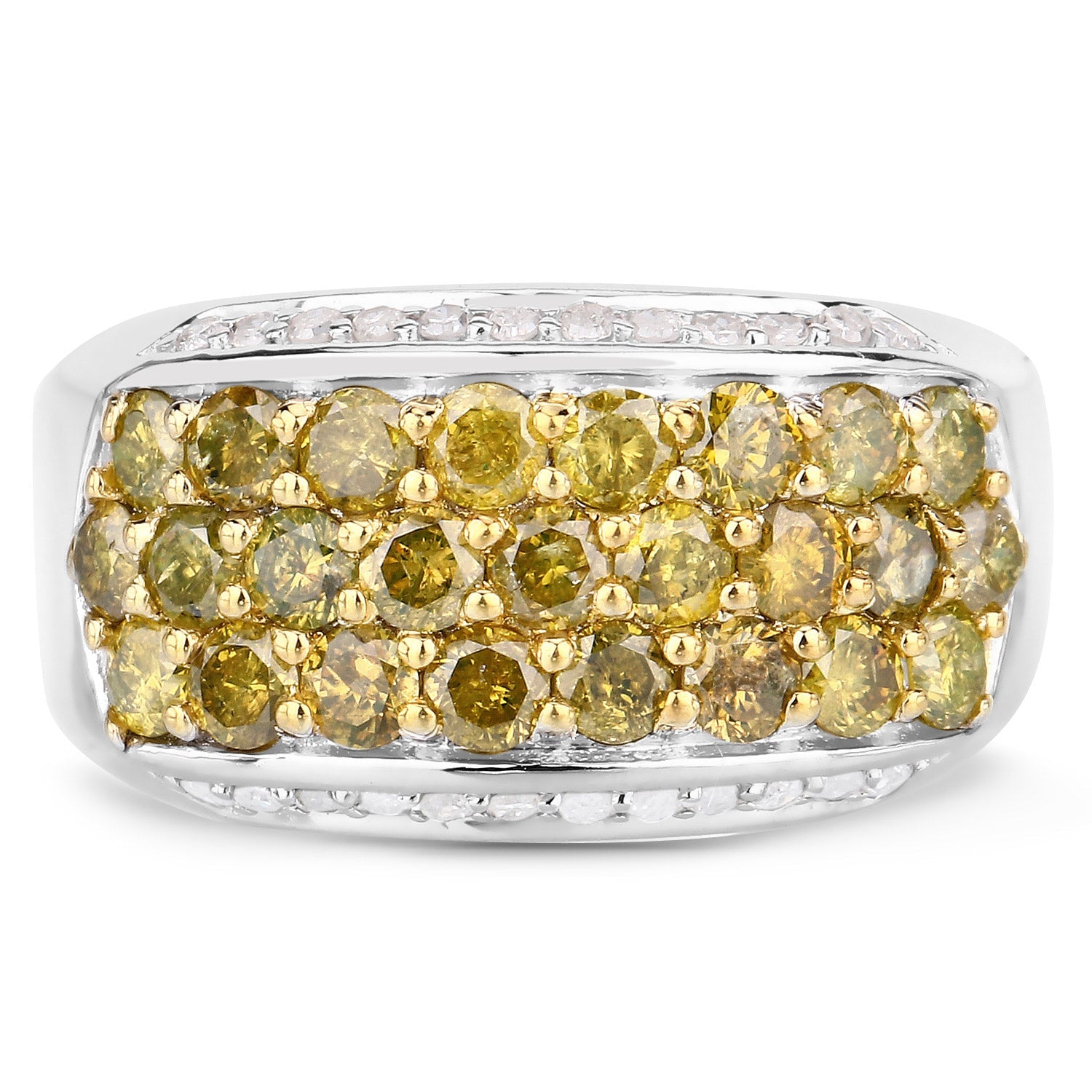 1.91 Carat Genuine Yellow Diamond and White Diamond .925 Sterling Silver Ring by Bids.com