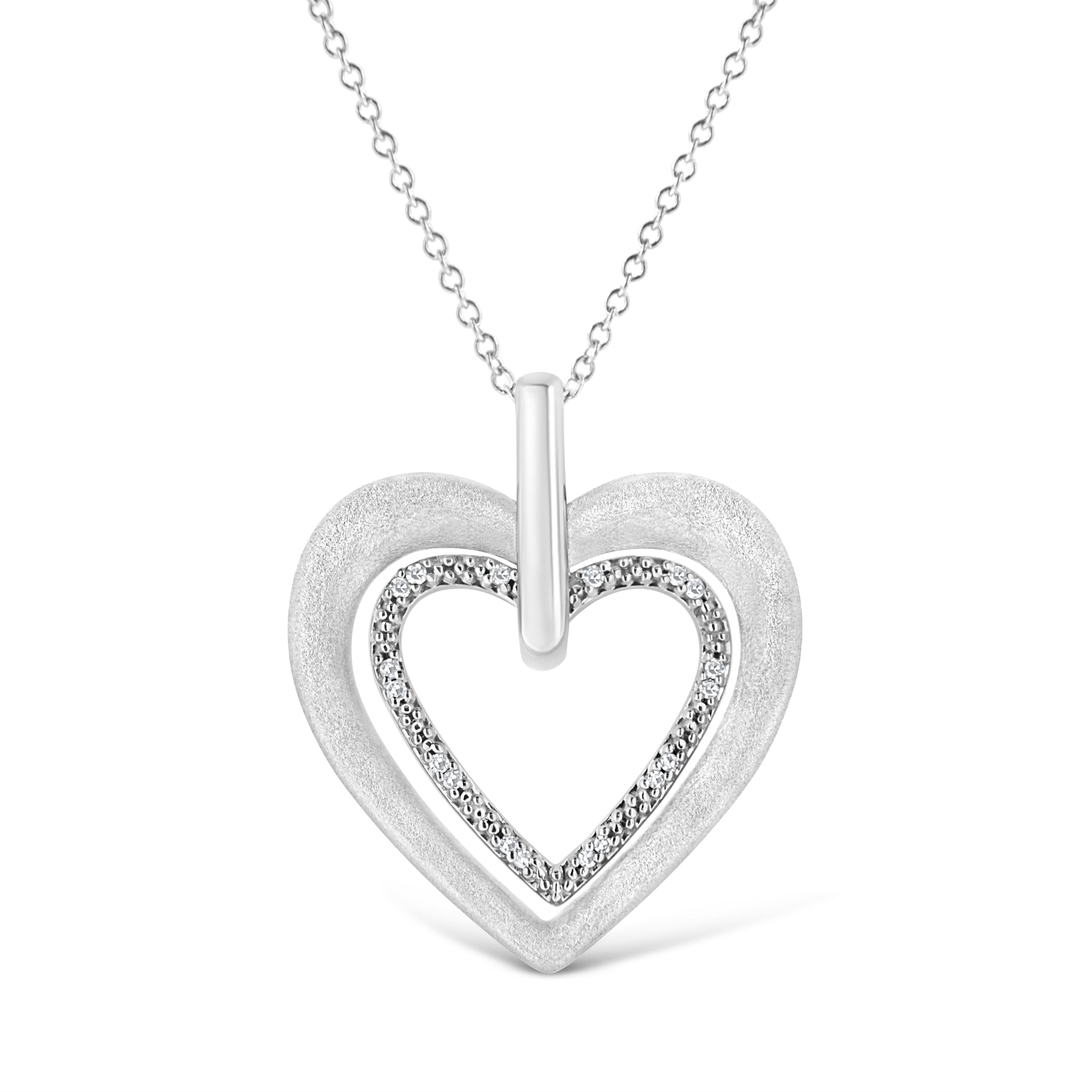 .925 Sterling Silver Prong-Set Diamond Accent Double Heart 18" Pendant Necklace (I-J Color, I1-I2 Clarity) DestGlow