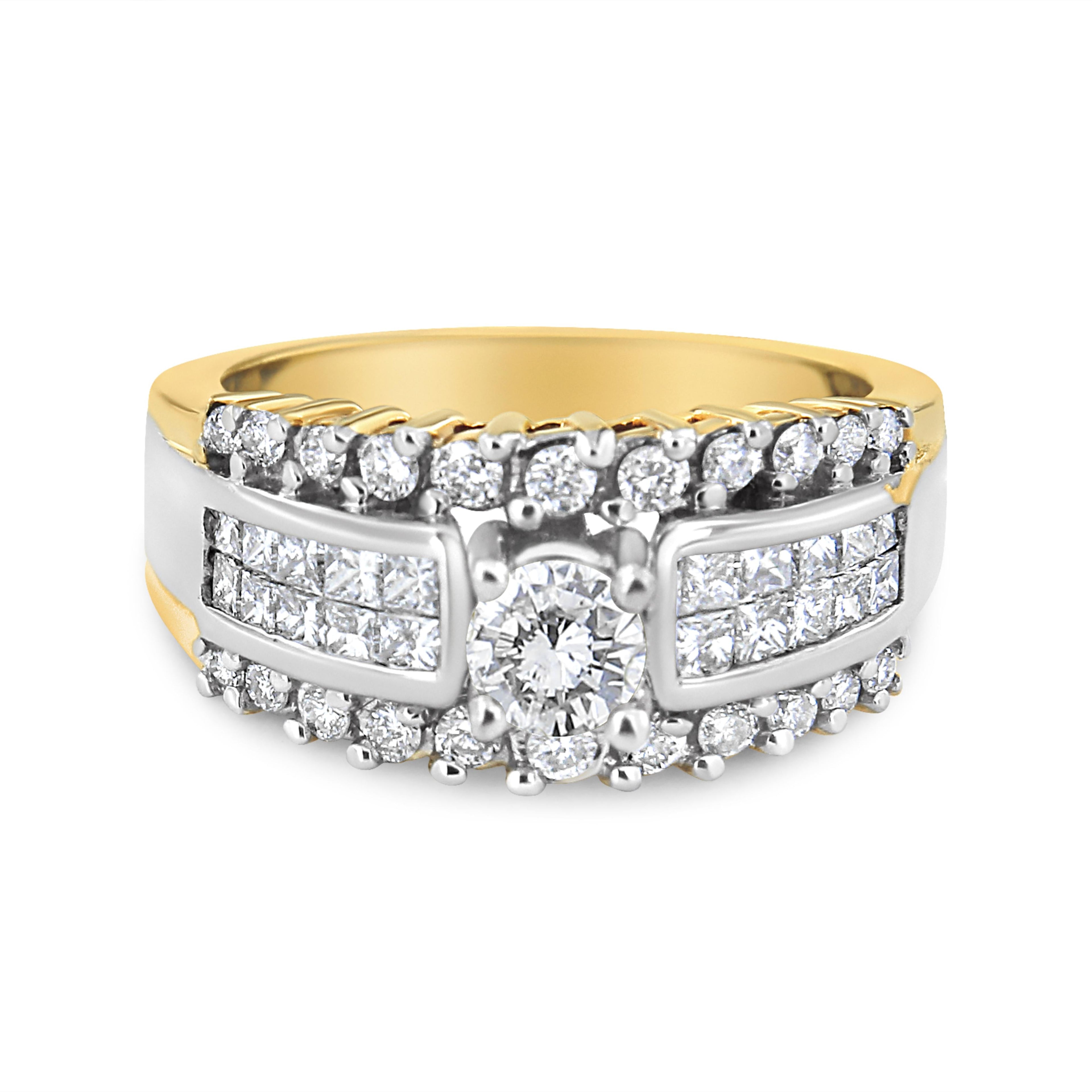 14K Yellow and White Gold 1 1/2 Cttw Round and Princess-Cut Diamond Band Ring (H-I Color, SI2-I Clarity) DestGlow