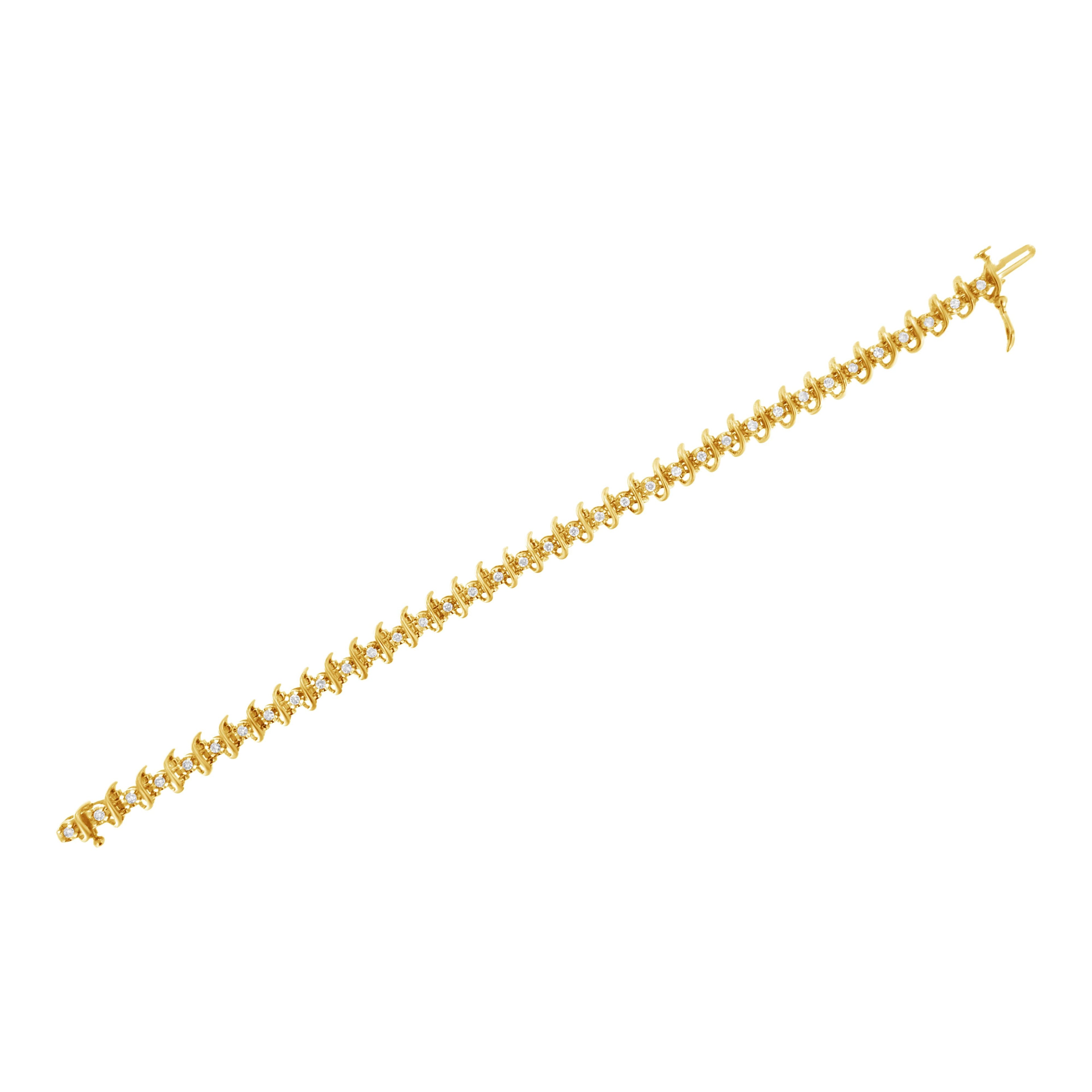 10KT Yellow Gold Plated .925 Sterling Silver 1 cttw Prong-Set Diamond Link Bracelet (J-K, I1-I2) - 7.5" by Bids.com