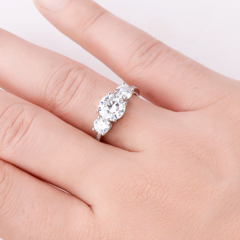 3 Carat 3-Stone Round Brilliant Round Cut Sparkala™ Platinum-Plated 925 Sterling Silver Ring by Sparkala