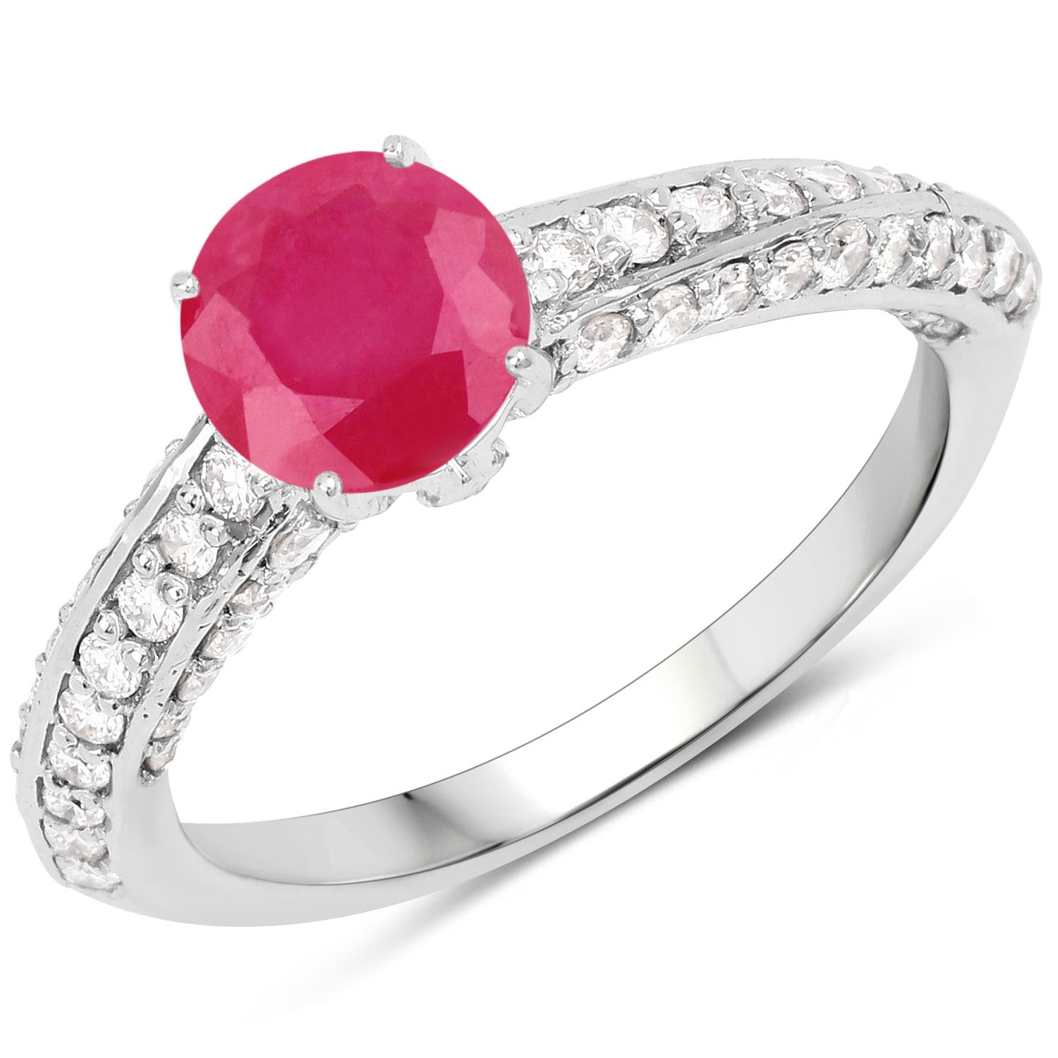 1.49 Carat Genuine Ruby and White Diamond 14K White Gold Ring (I Color, SI Clarity) by Bids.com