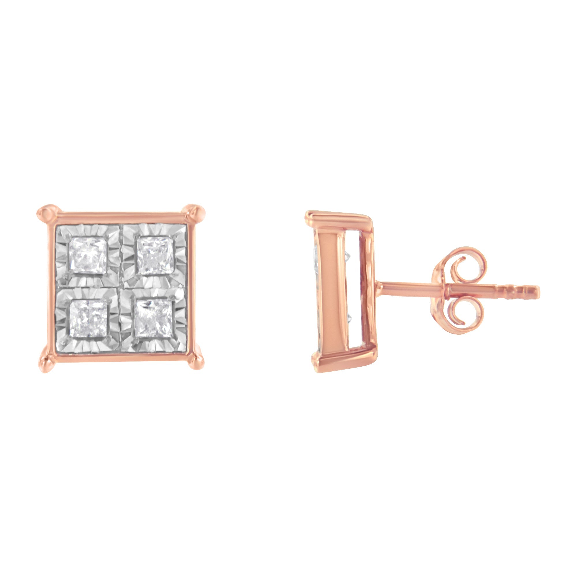 Rose Gold Plated Sterling Silver Diamond Composite Stud Earrings (3/4 cttw, J-K Color, I1-I2 Clarity) by Bids.com