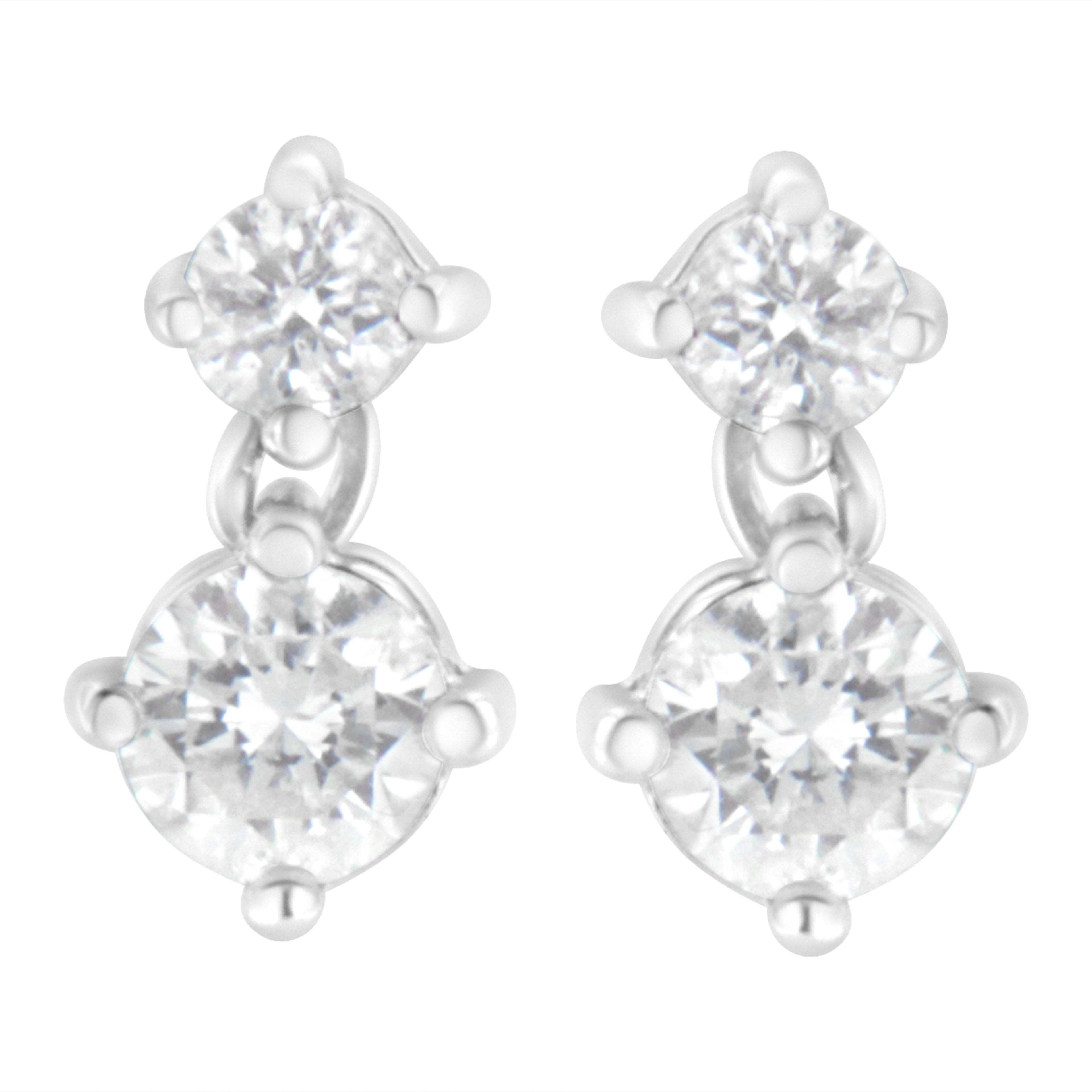 14K White Gold 1 cttw Double Diamond Stud Earrings (H-I Clarity, SI2-I1 Color) by Bids.com