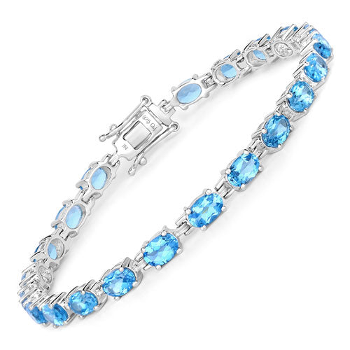 10.71 Carat Genuine Swiss Blue Topaz .925 Sterling Silver Bracelet DestGlow