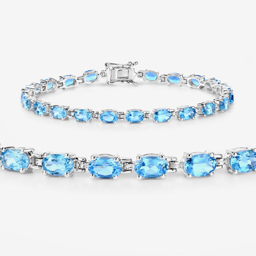 10.71 Carat Genuine Swiss Blue Topaz .925 Sterling Silver Bracelet DestGlow