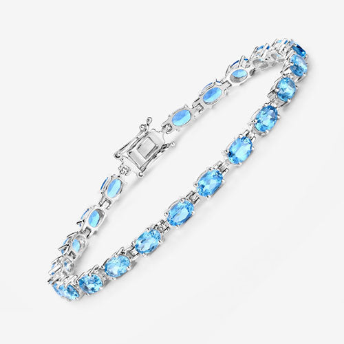 10.71 Carat Genuine Swiss Blue Topaz .925 Sterling Silver Bracelet DestGlow