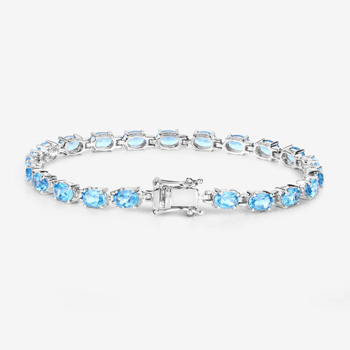 10.71 Carat Genuine Swiss Blue Topaz .925 Sterling Silver Bracelet DestGlow