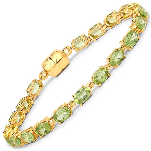 18K Yellow Gold Plated 9.03 Carat Genuine Peridot .925 Sterling Silver Bracelet DestGlow