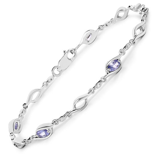 1.30 Carat Genuine Tanzanite and White Topaz .925 Sterling Silver Bracelet DestGlow