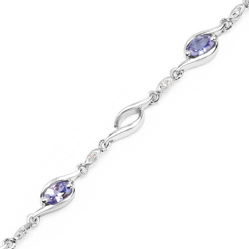 1.30 Carat Genuine Tanzanite and White Topaz .925 Sterling Silver Bracelet DestGlow