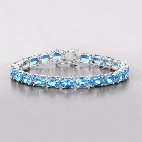 35.20 Carat Genuine Swiss Blue Topaz .925 Sterling Silver Bracelet by Bids.com