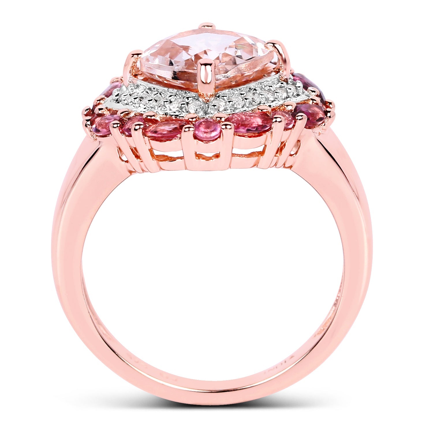 14K Rose Gold Plated 3.11 Carat Genuine Morganite, Pink Tourmaline & White Topaz .925 Sterling Silver Ring by Bids.com