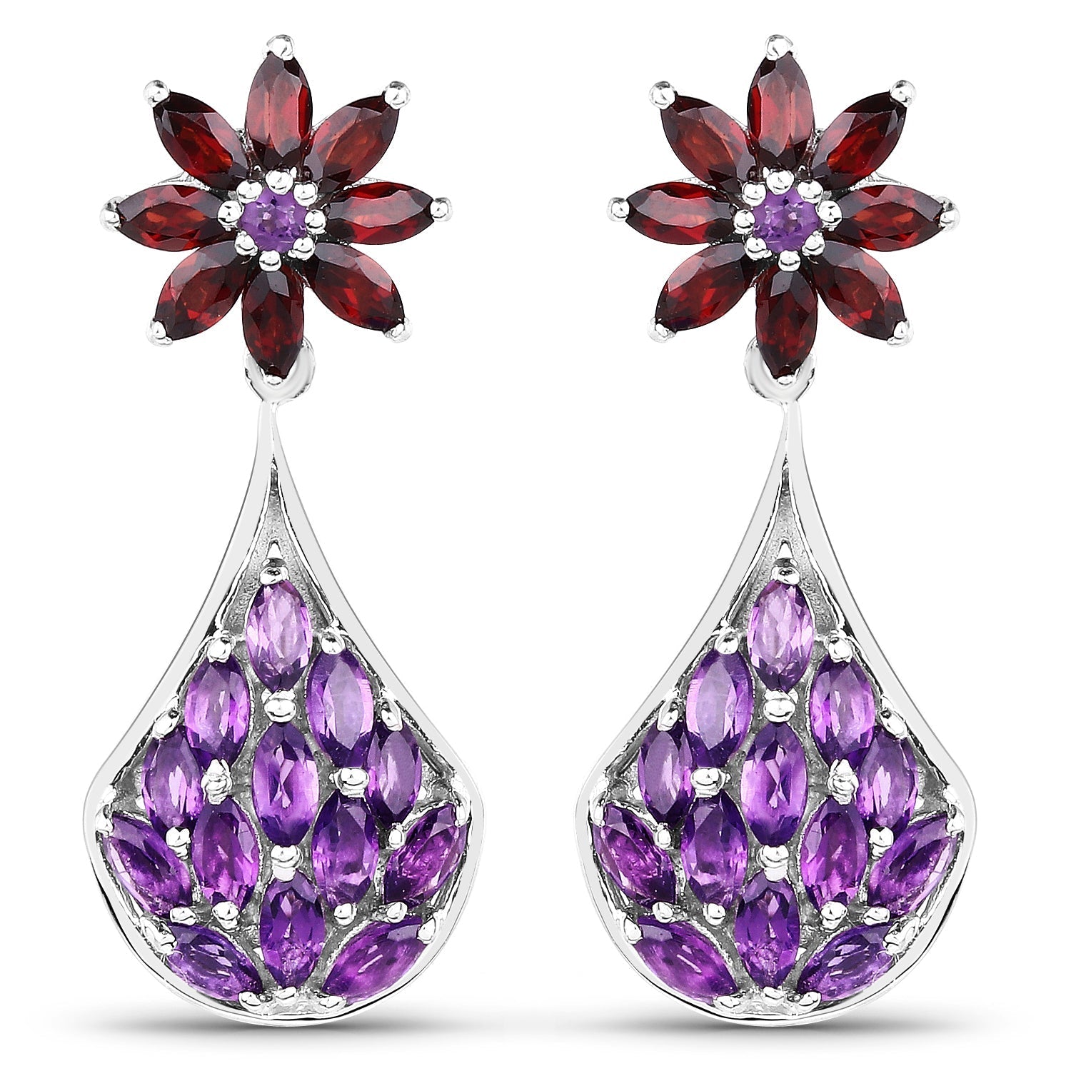 3.80 Carat Genuine Amethyst, Garnet and Amethyst .925 Sterling Silver Earrings DestGlow
