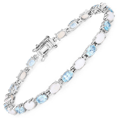 9.02 Carat Genuine Blue Topaz and Opal .925 Sterling Silver Bracelet DestGlow