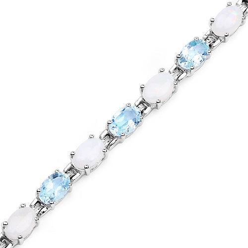 9.02 Carat Genuine Blue Topaz and Opal .925 Sterling Silver Bracelet DestGlow