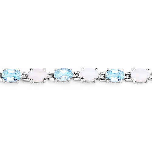 9.02 Carat Genuine Blue Topaz and Opal .925 Sterling Silver Bracelet DestGlow