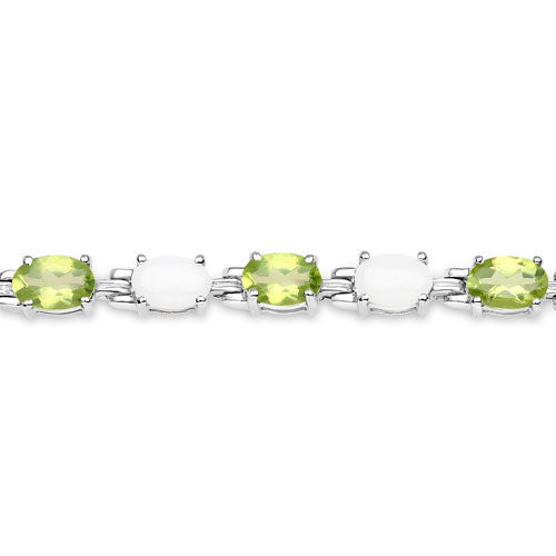 7.92 Carat Genuine Peridot and Opal .925 Sterling Silver Bracelet DestGlow